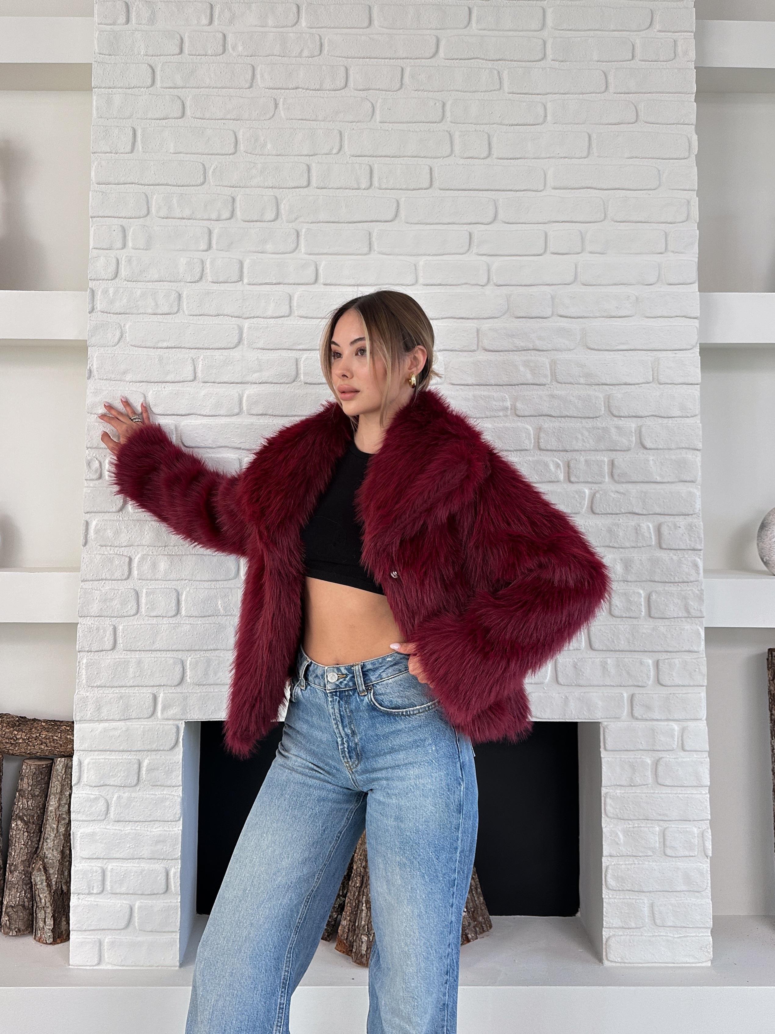 Bordo Premium Yumuşak Dokulu Astarlı Kürk