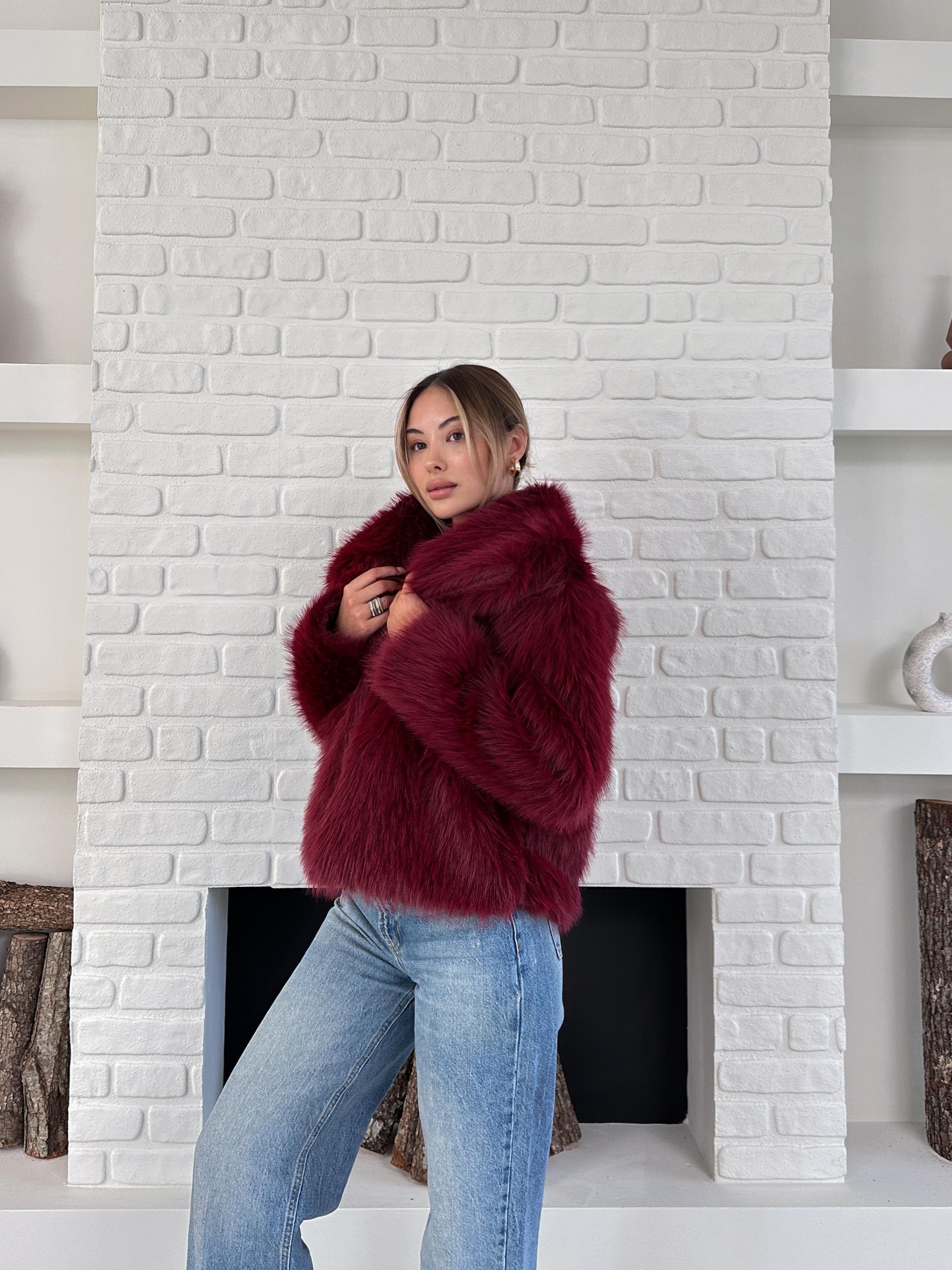 Bordo Premium Yumuşak Dokulu Astarlı Kürk