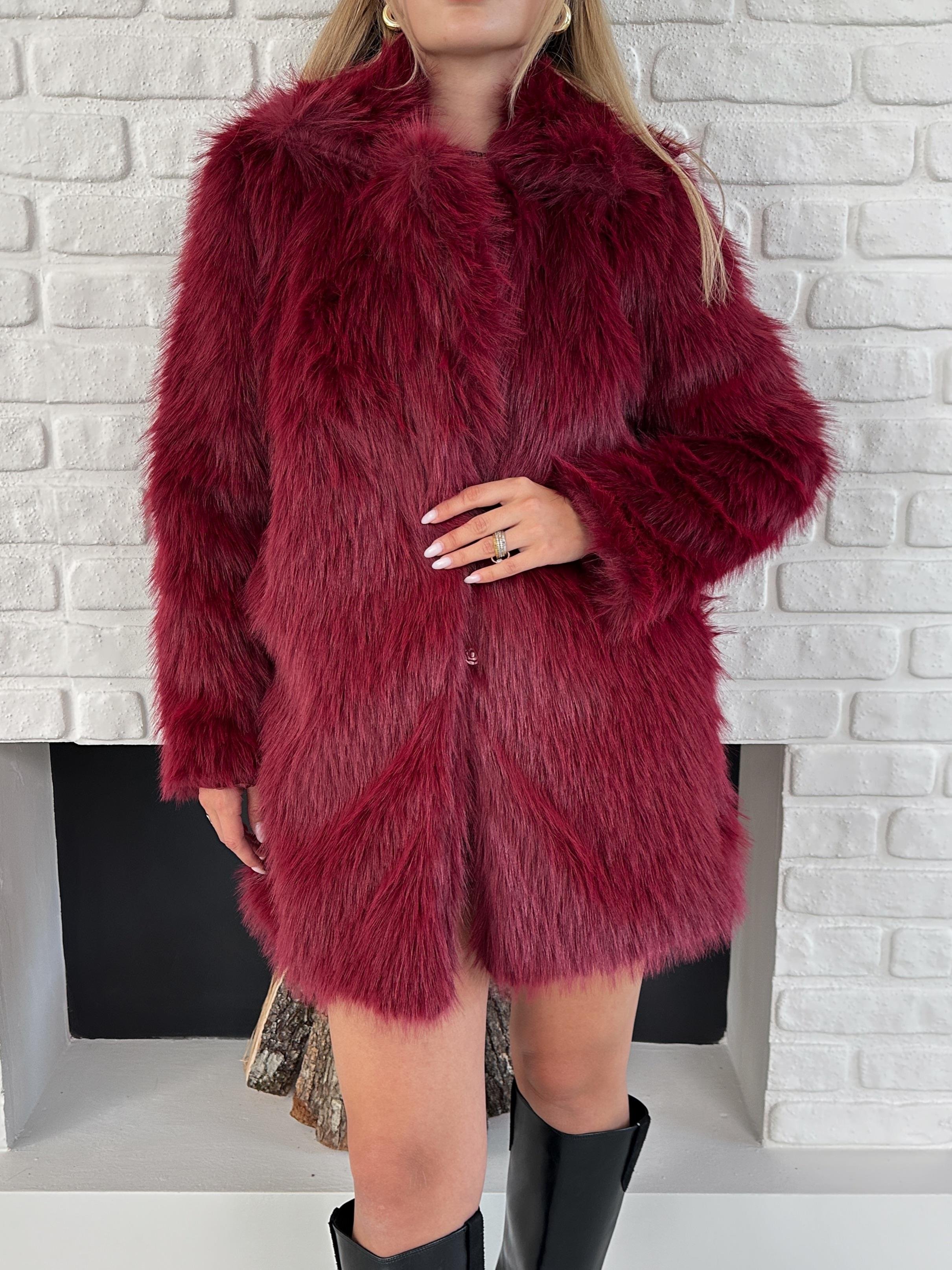 Bordo Premium Yumuşak Dokulu Astarlı Uzun Kürk
