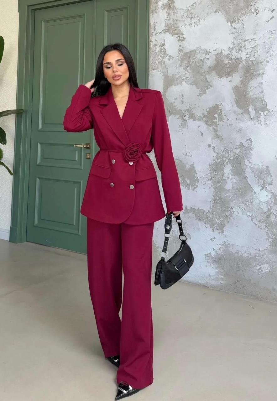 Bordo Roses Güllü Blazer Takım