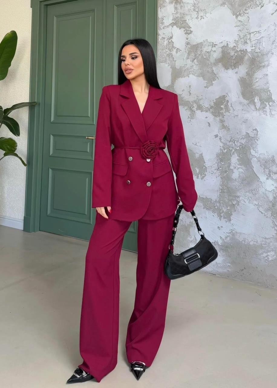 Bordo Roses Güllü Blazer Takım