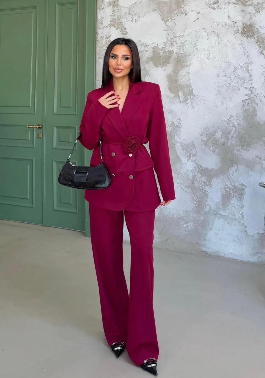 Bordo Roses Güllü Blazer Takım