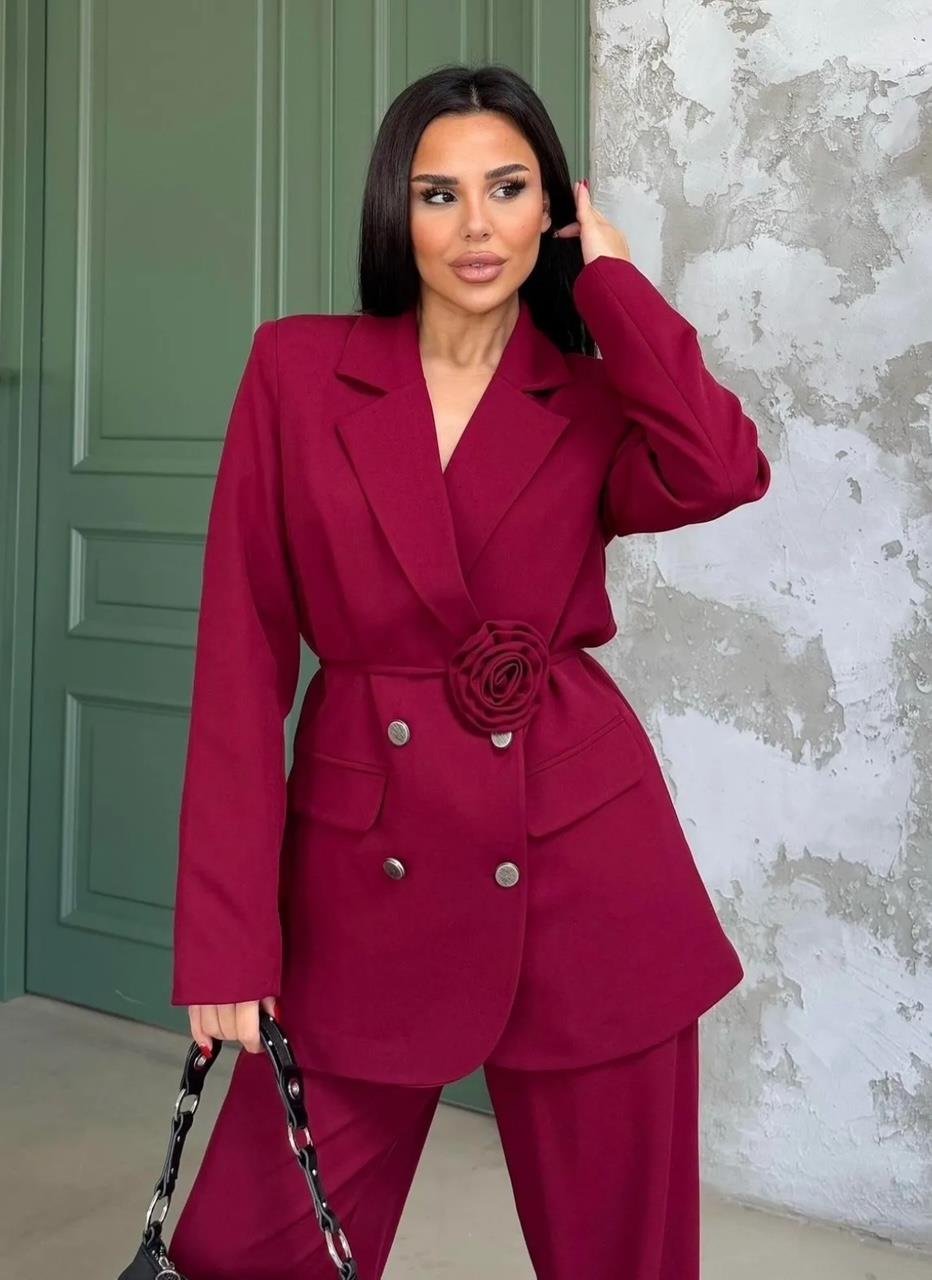 Bordo Roses Güllü Blazer Takım