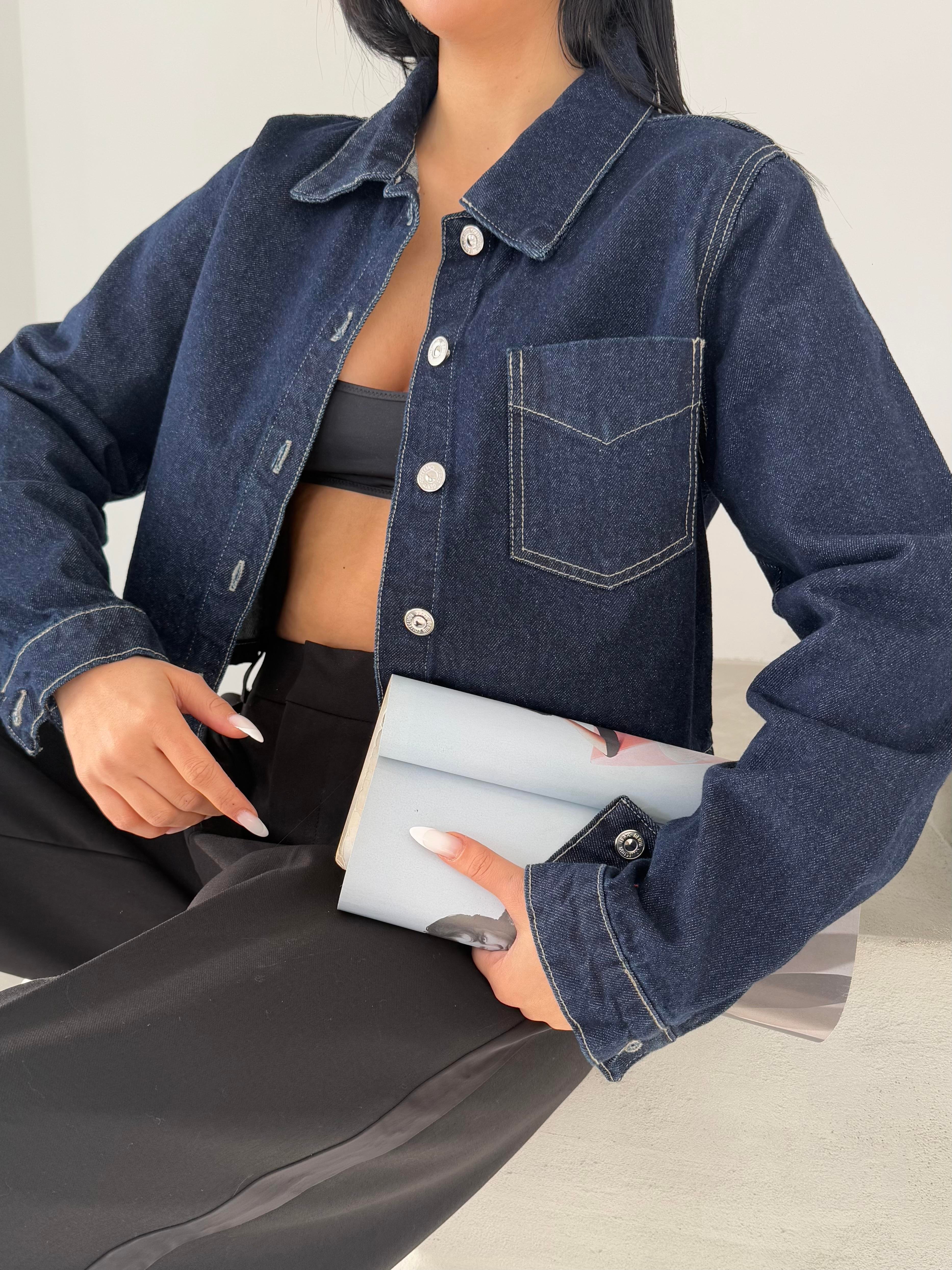 Crop Denim Gömlek Tasarım Kot Ceket