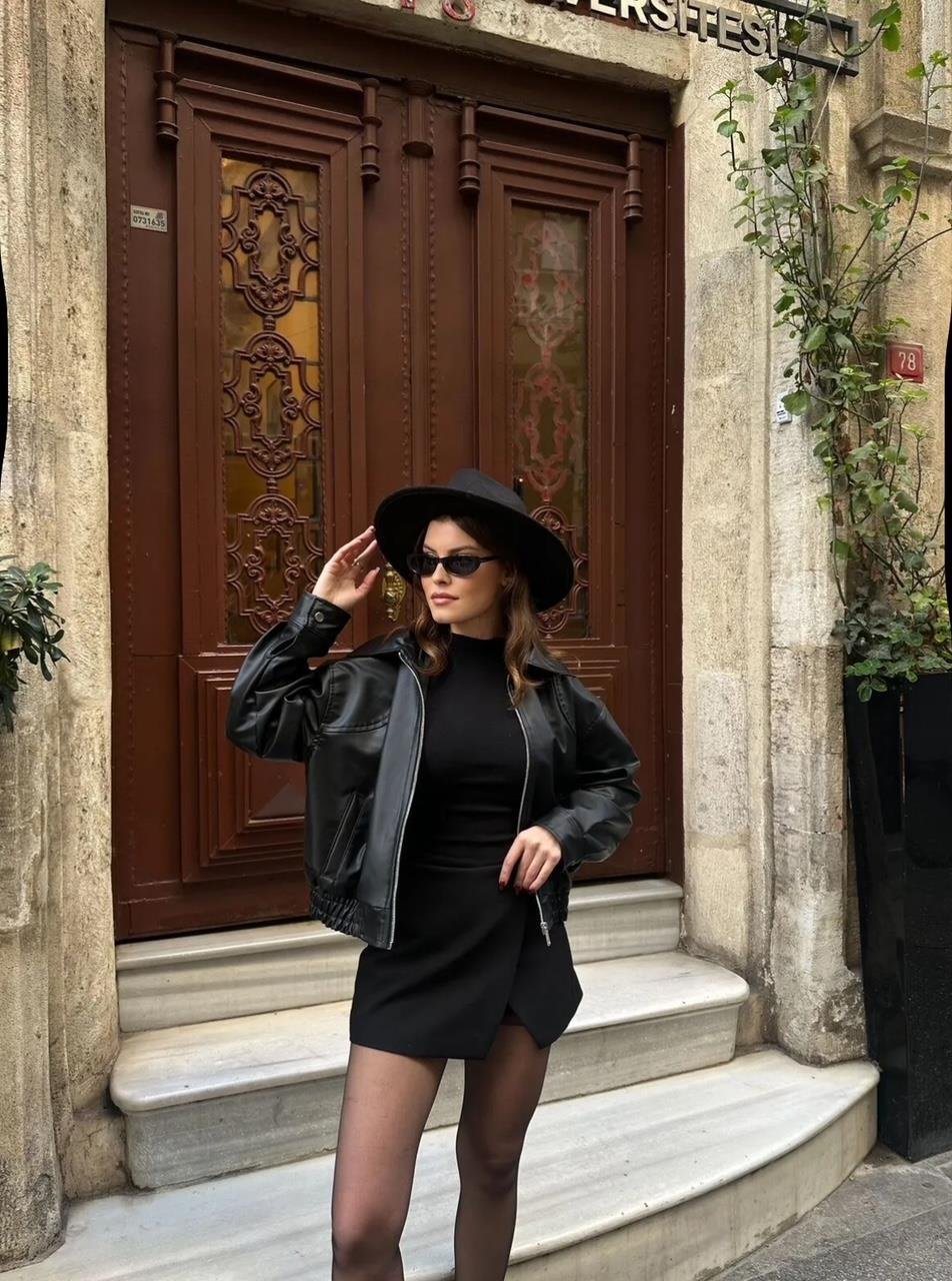 Deri Bomber Crop Ceket