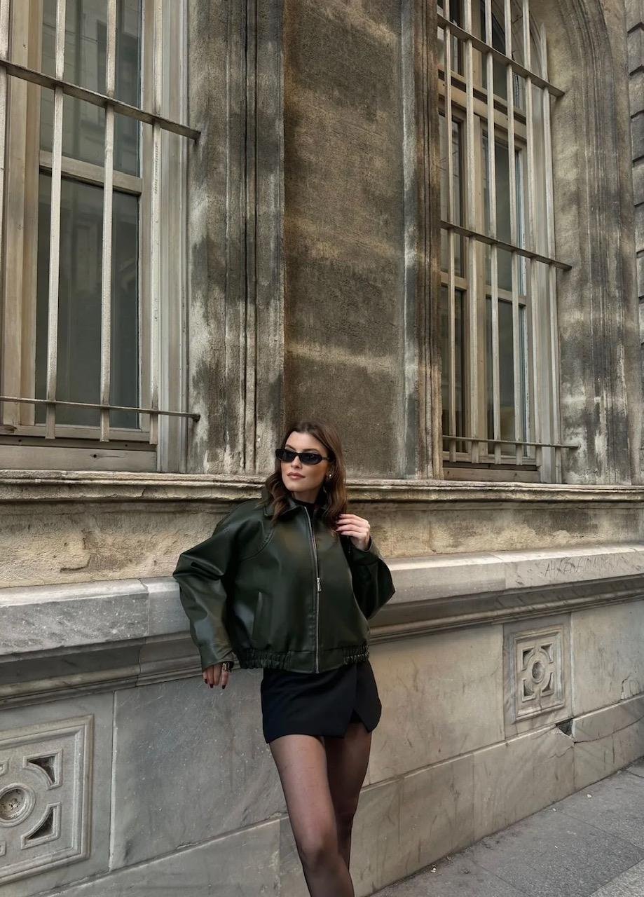 Deri Bomber Crop Ceket