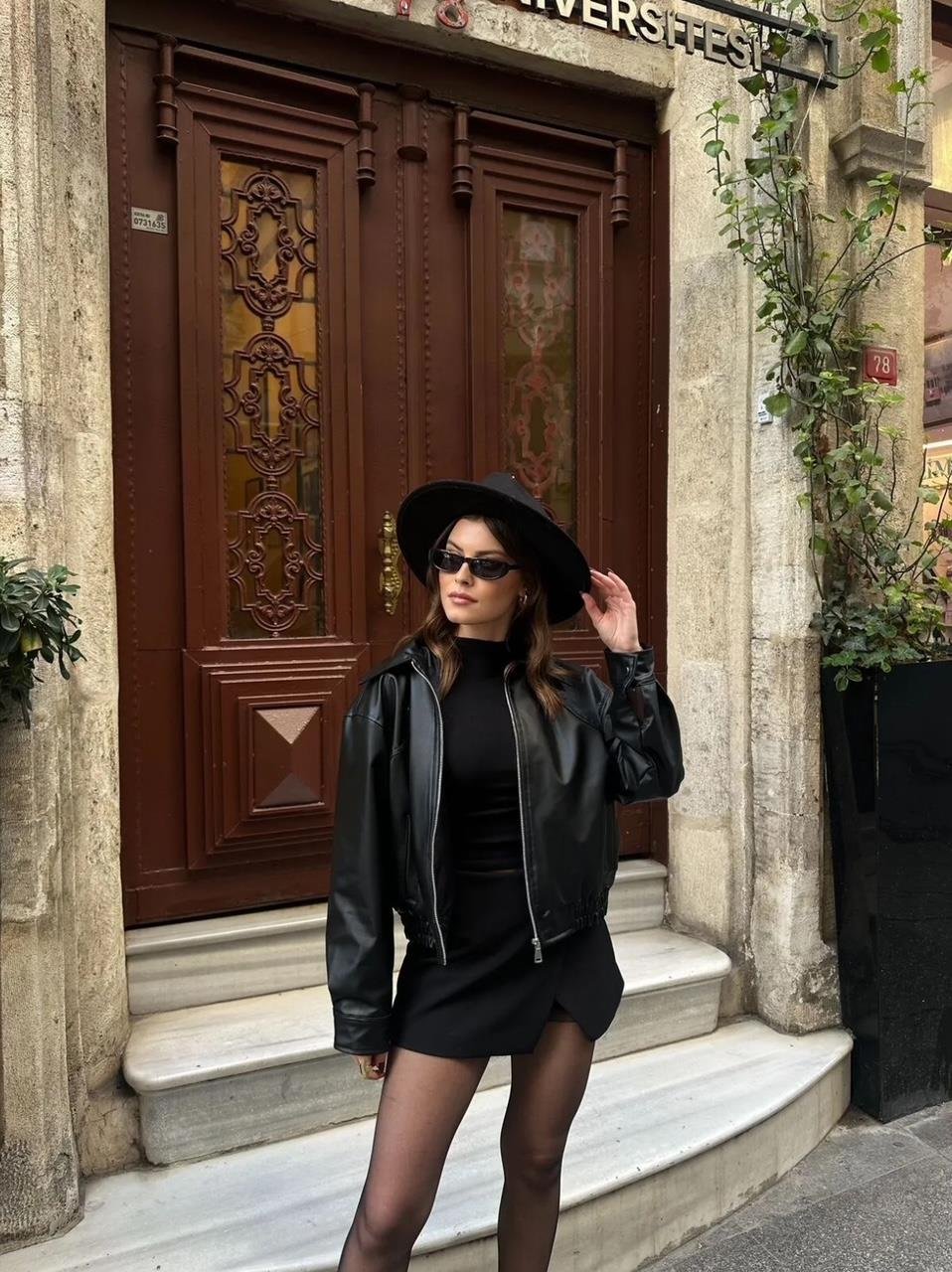 Deri Bomber Crop Ceket