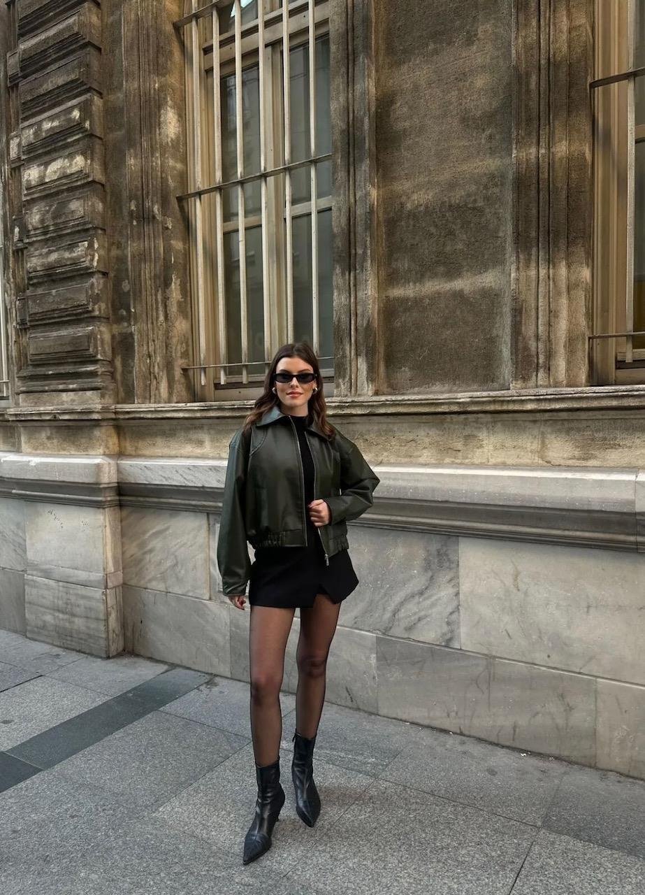 Deri Bomber Crop Ceket