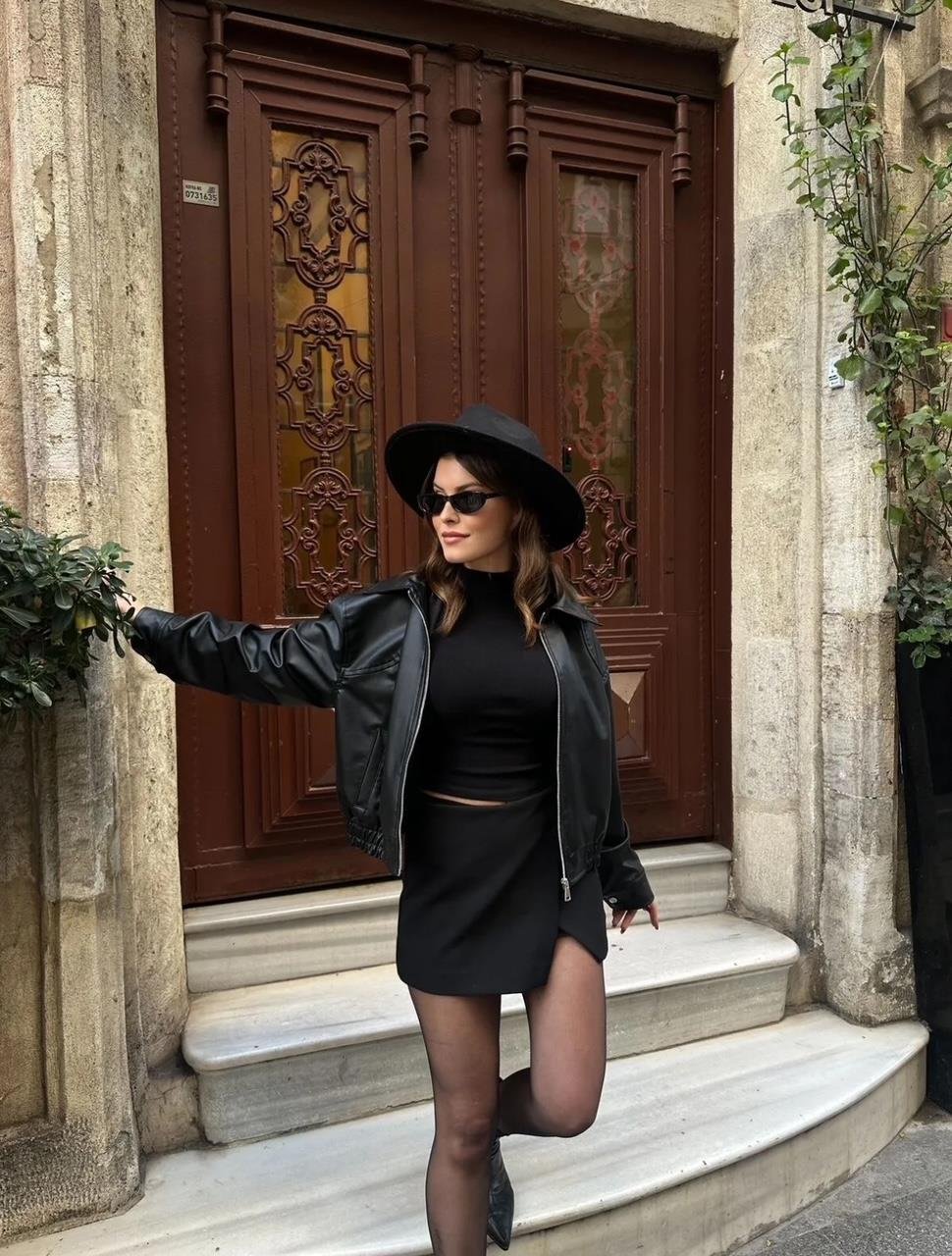 Deri Bomber Crop Ceket