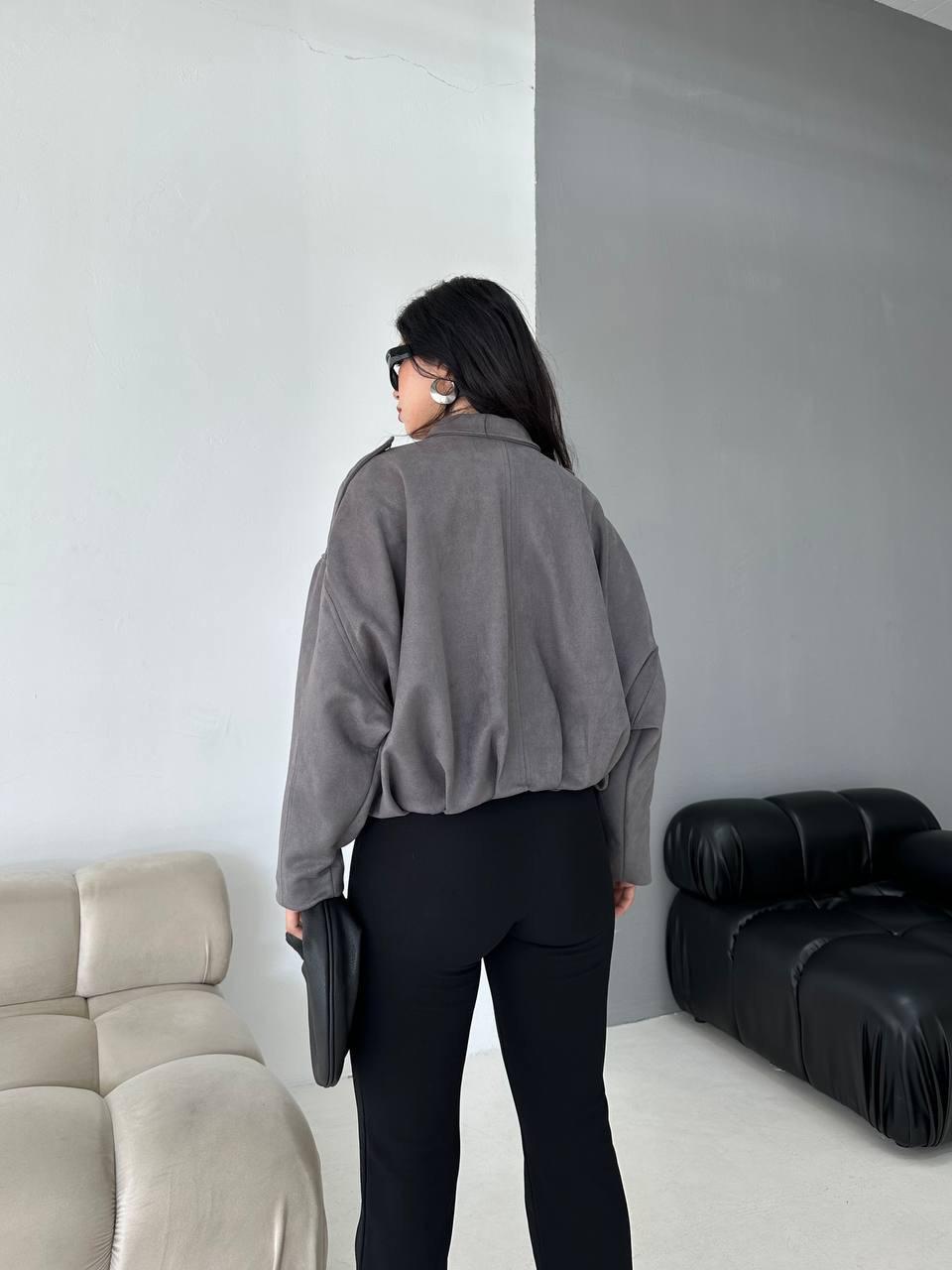Gri Bomber Oversize Süet Ceket