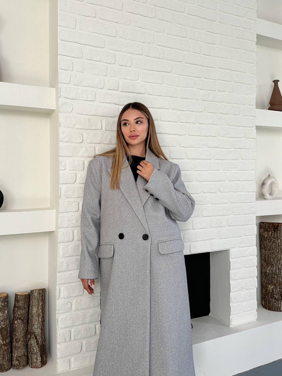 Gri Düğmeli Klasik Maxi Boy Kaşe Kaban
