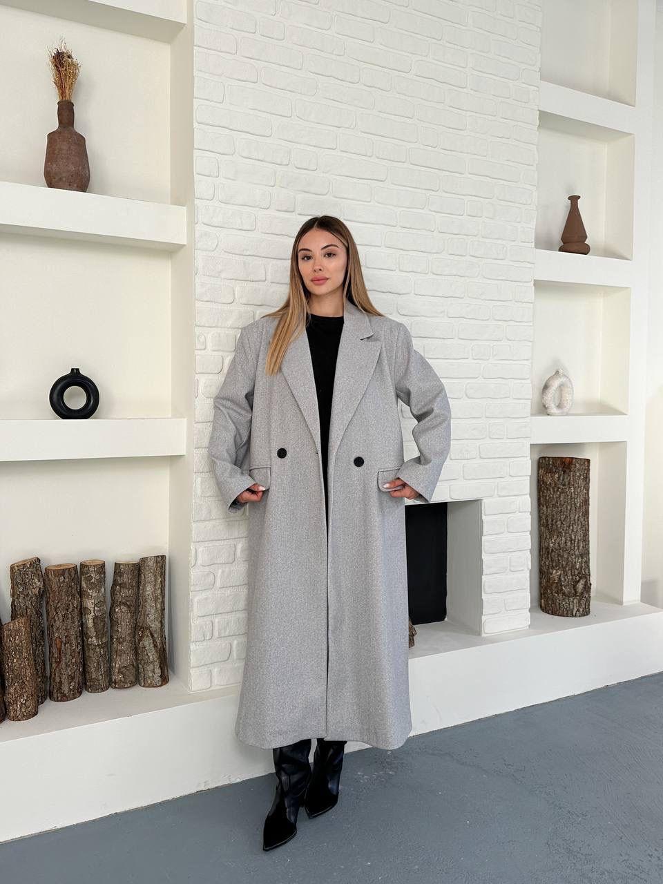 Gri Düğmeli Klasik Maxi Boy Kaşe Kaban