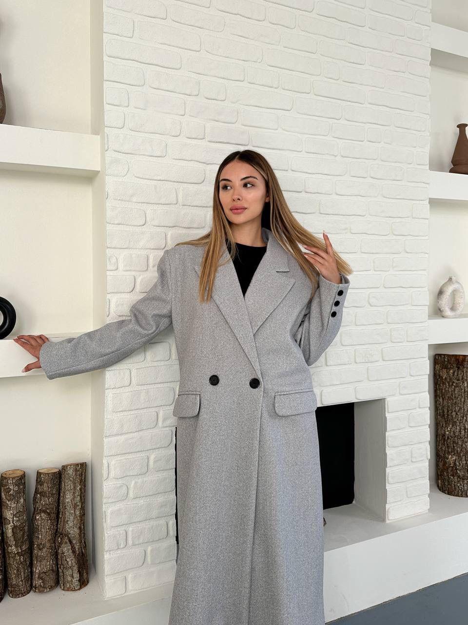 Gri Düğmeli Klasik Maxi Boy Kaşe Kaban
