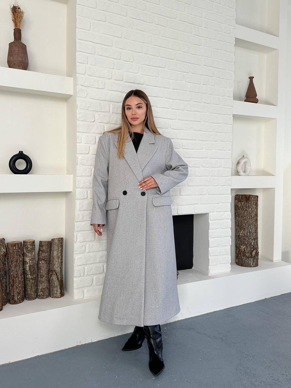 Gri Düğmeli Klasik Maxi Boy Kaşe Kaban
