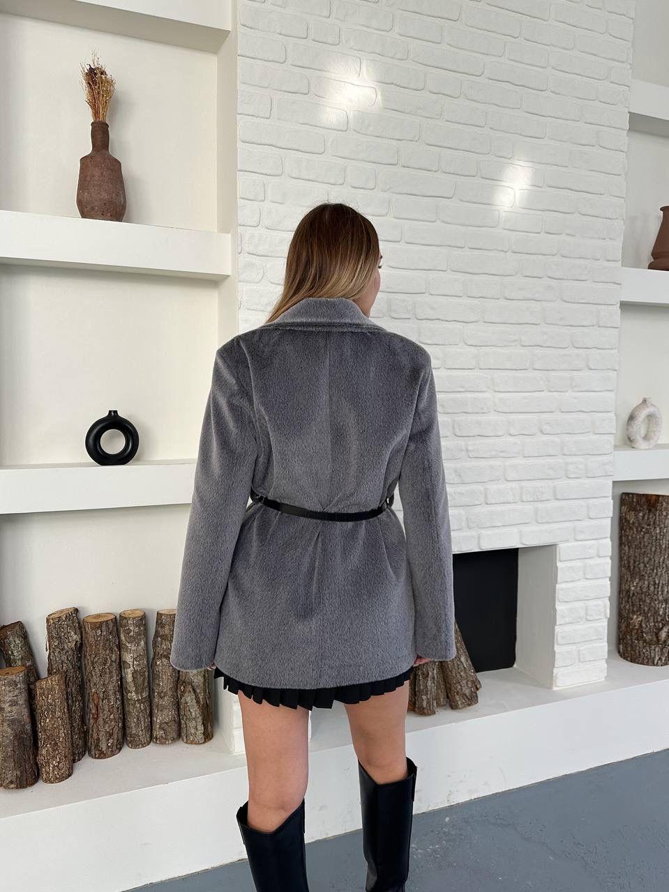 Gri Kaşmir Dokulu Premium Kemerli Blazer Ceket