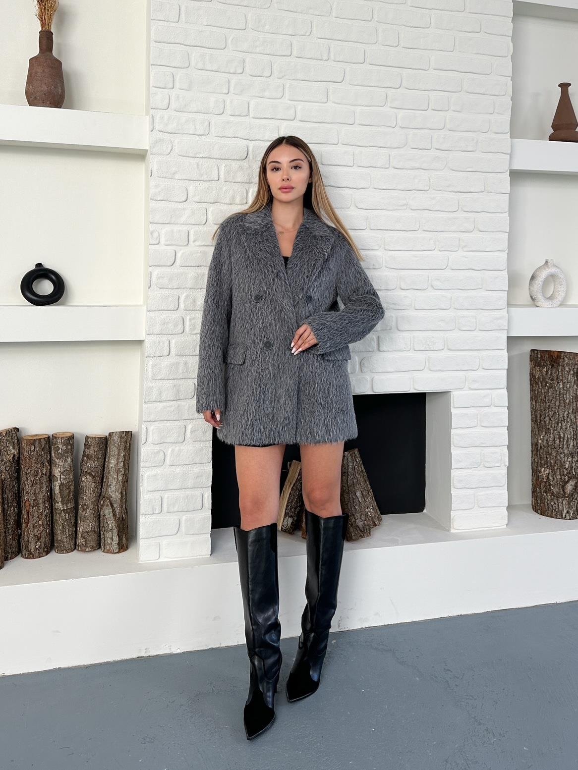 Gri Oversize Kaşe Blazer Ceket