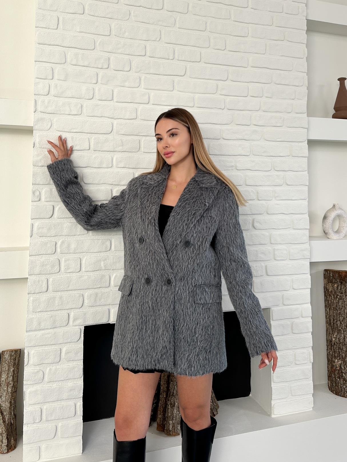 Gri Oversize Kaşe Blazer Ceket