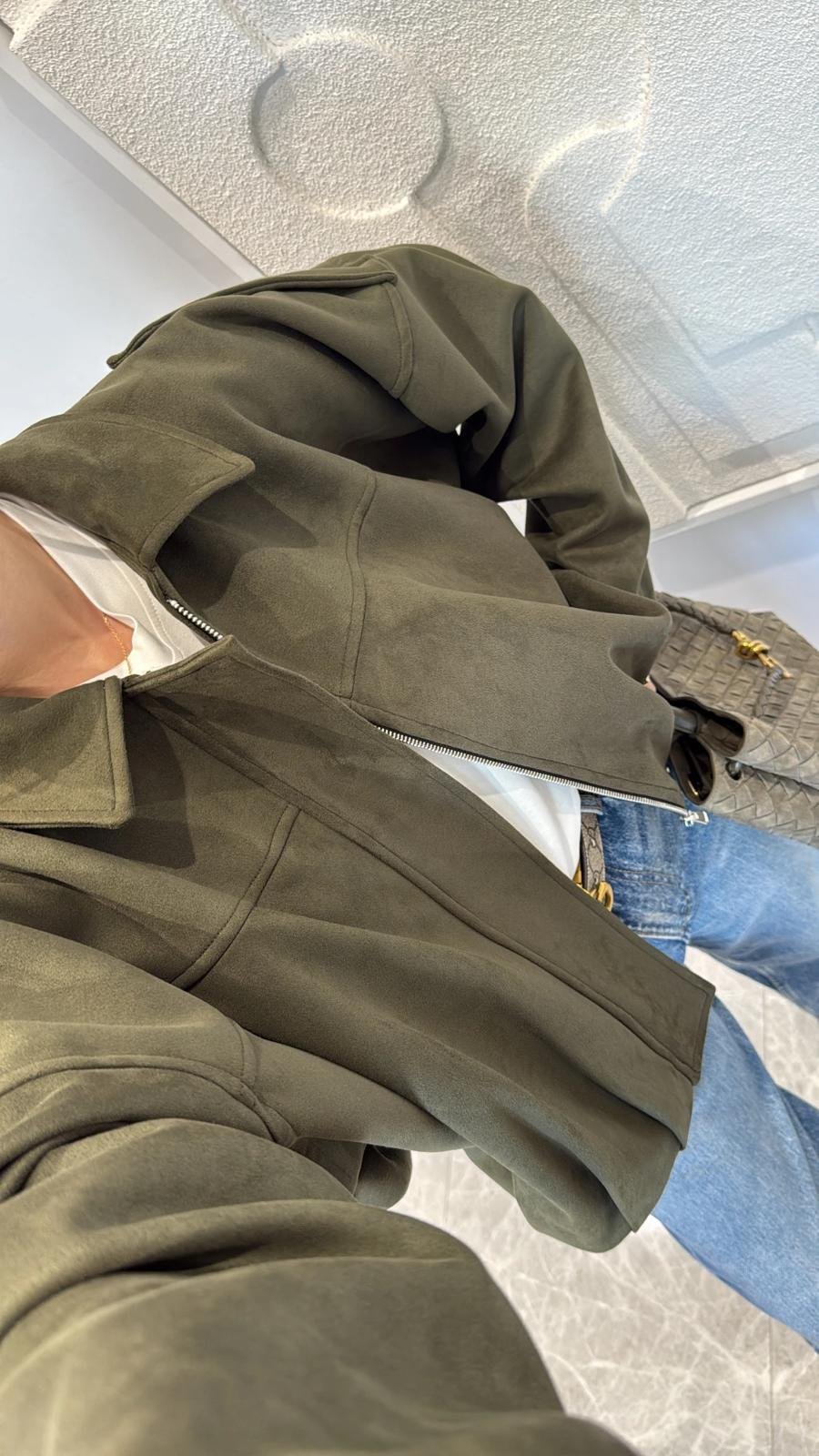 Haki Bomber Oversize Süet Ceket