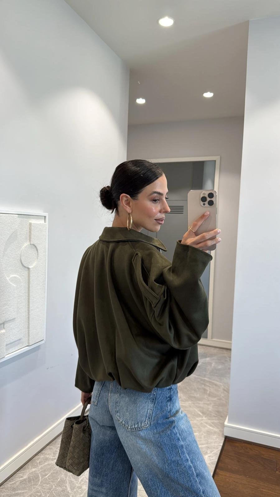 Haki Bomber Oversize Süet Ceket