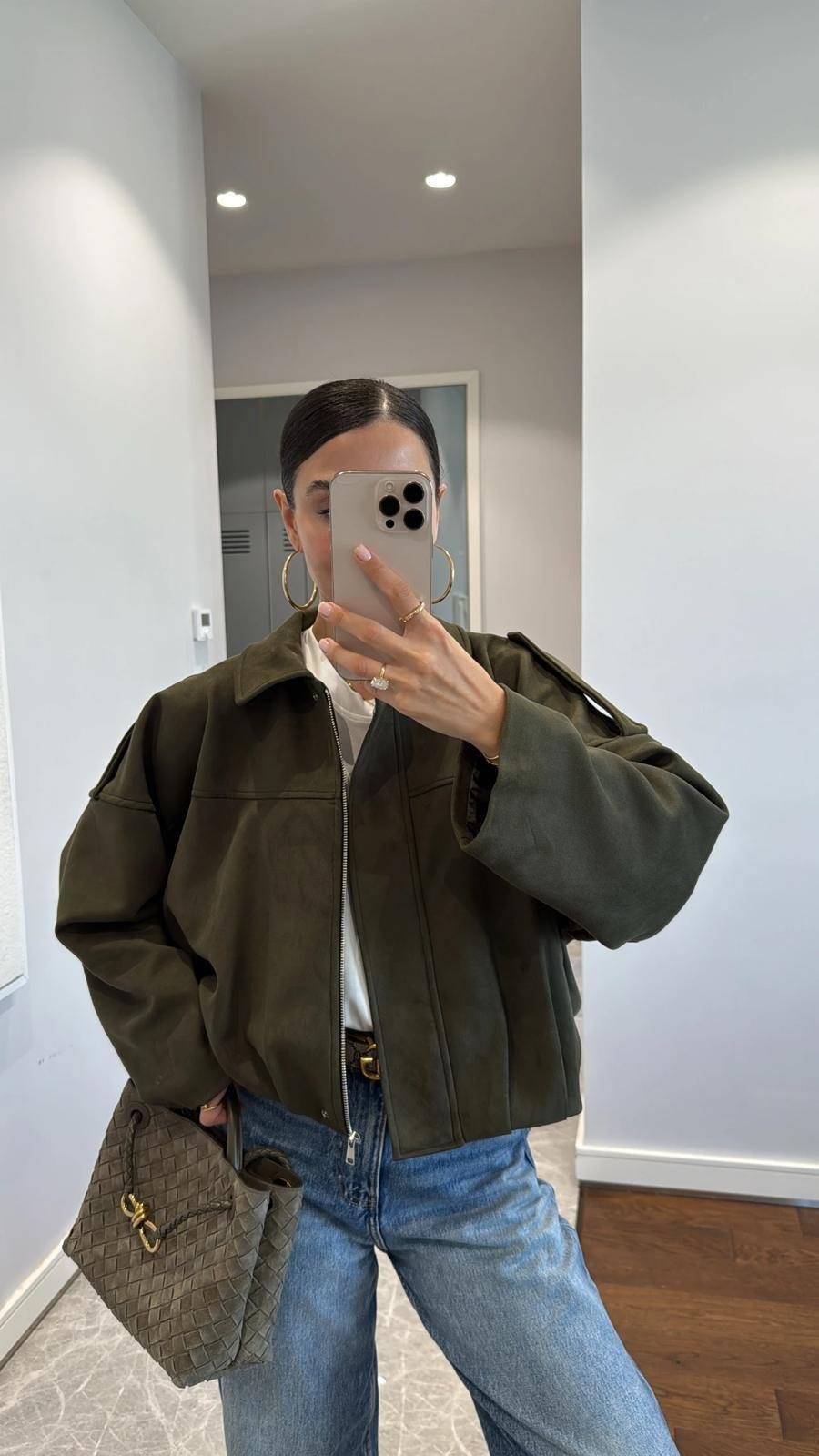 Haki Bomber Oversize Süet Ceket
