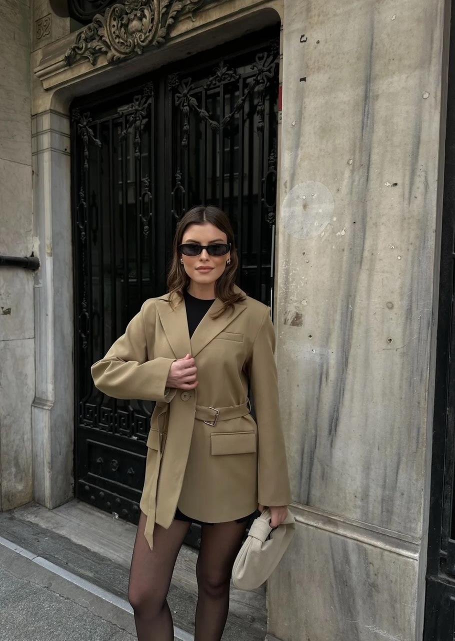 Haki İpli Bağlamalı Blazer Ceket