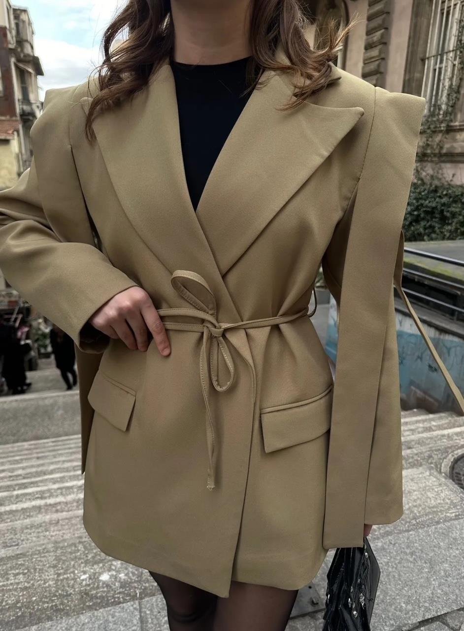 Haki İpli Bağlamalı Blazer Ceket