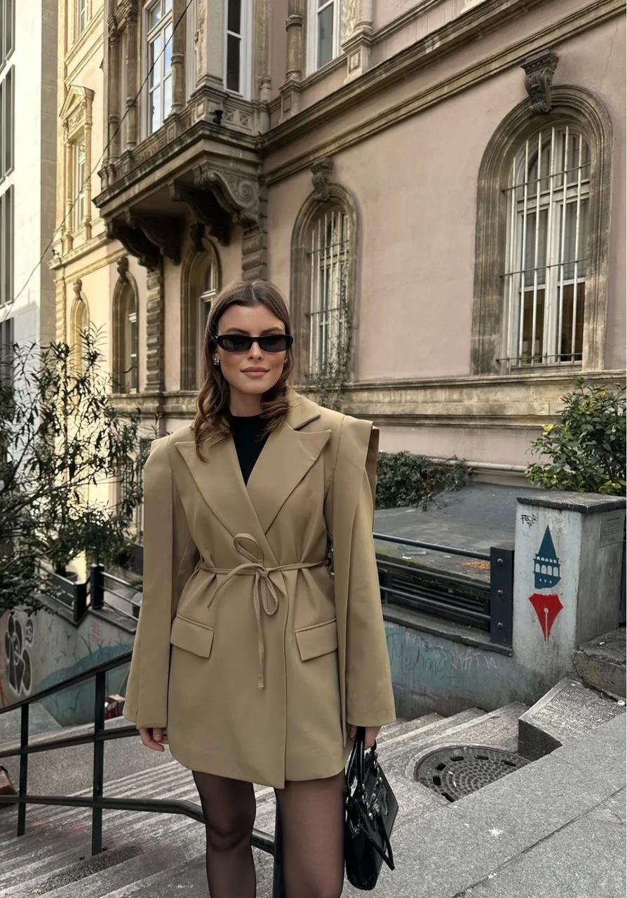 Haki İpli Bağlamalı Blazer Ceket