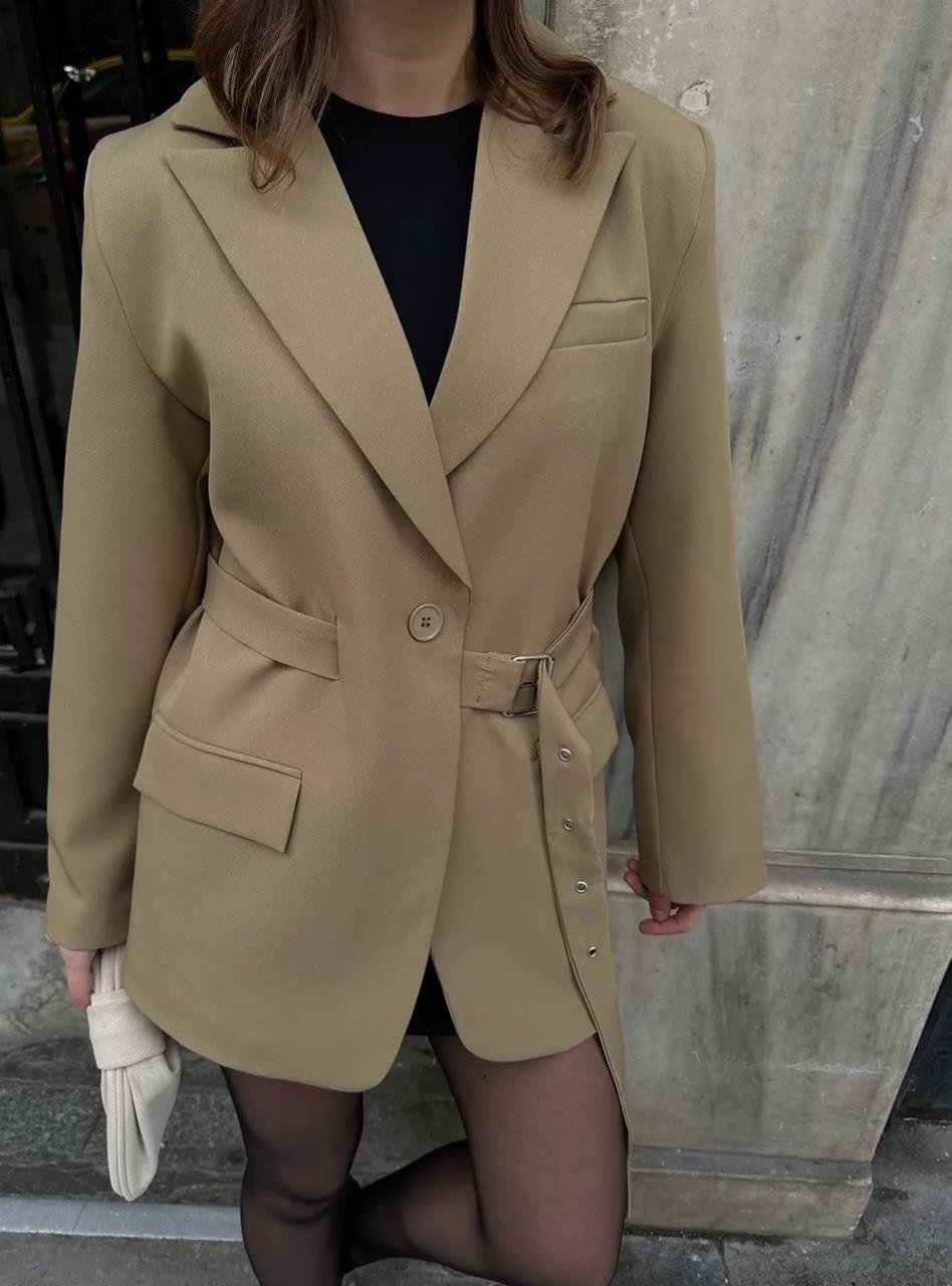 Haki İpli Bağlamalı Blazer Ceket