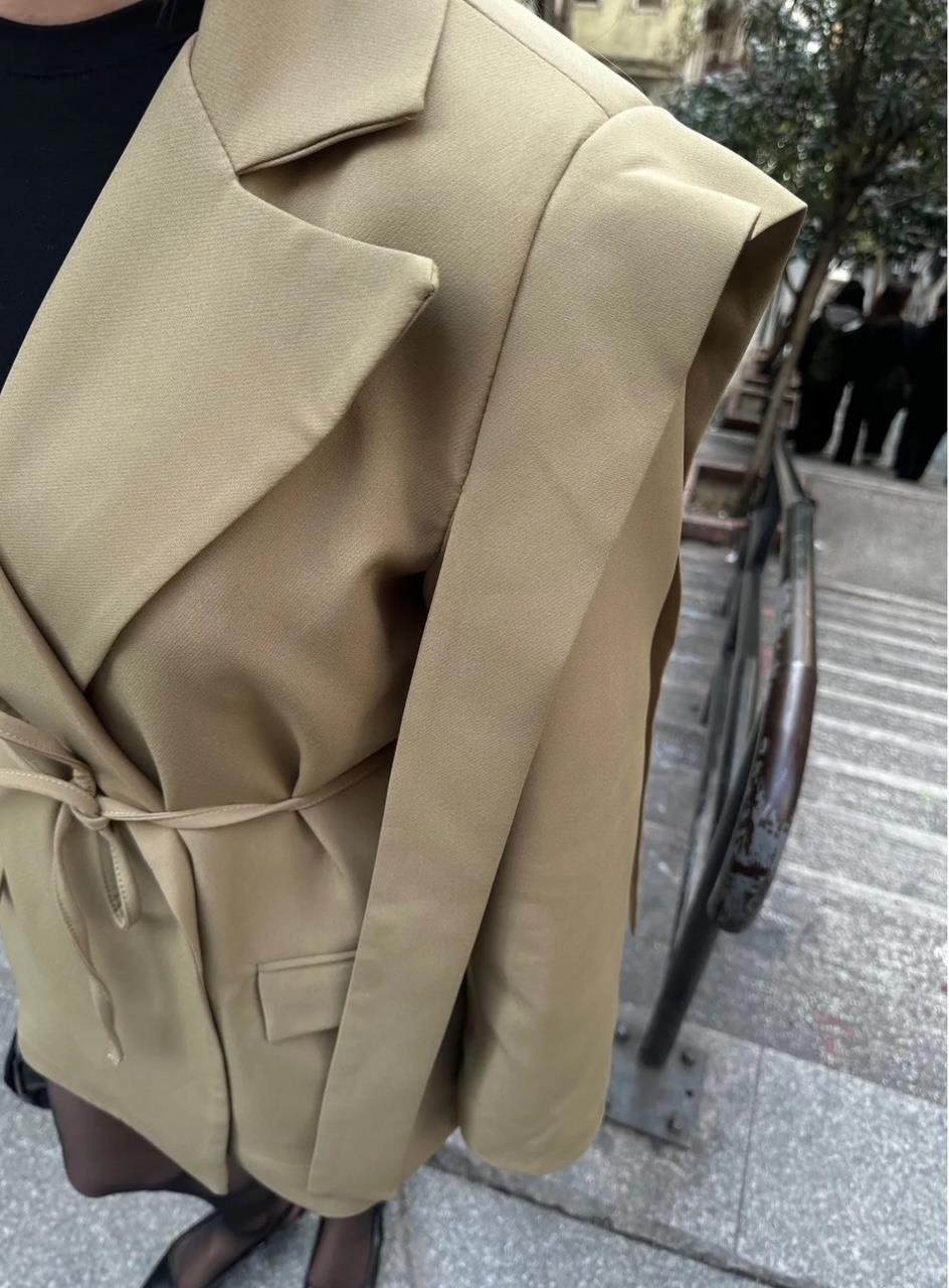 Haki İpli Bağlamalı Blazer Ceket