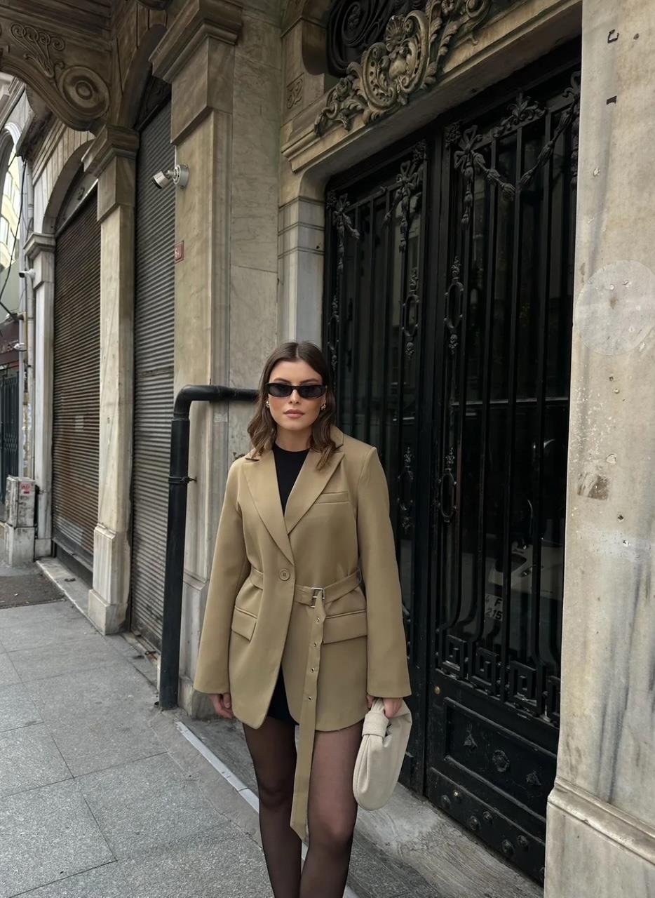 Haki İpli Bağlamalı Blazer Ceket