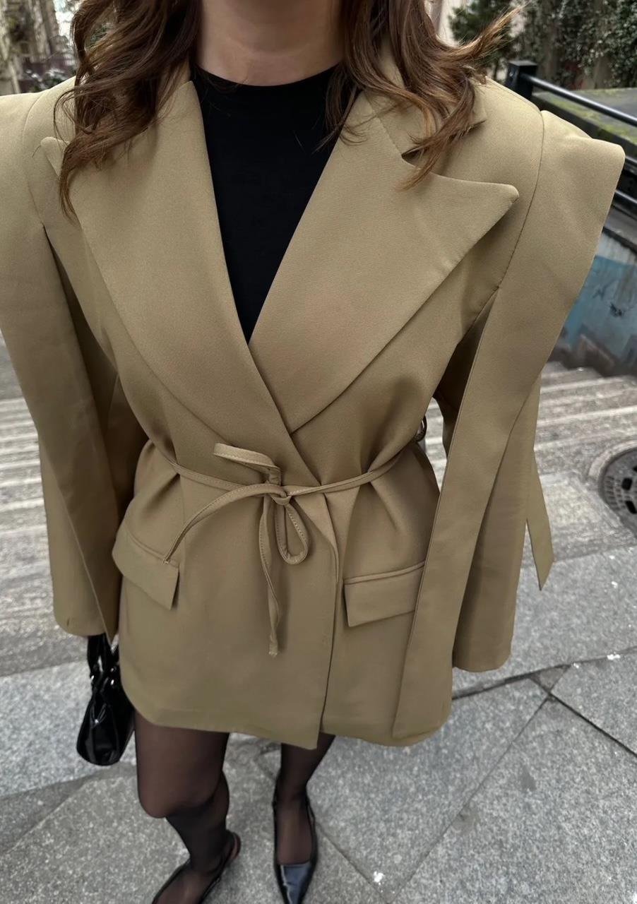 Haki İpli Bağlamalı Blazer Ceket