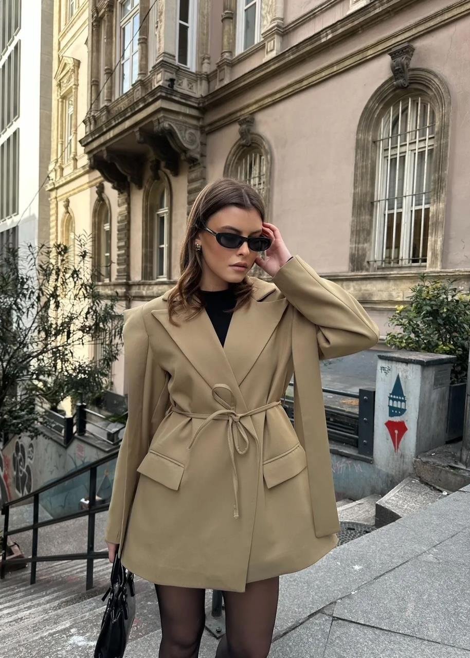 Haki İpli Bağlamalı Blazer Ceket