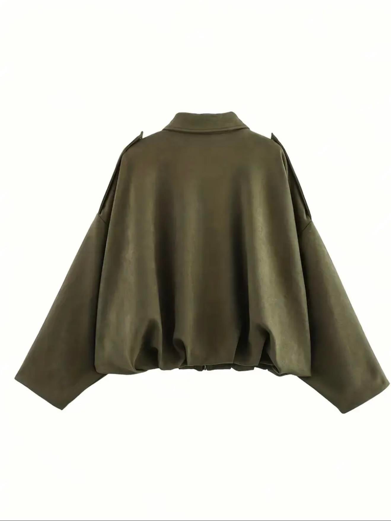 Haki Oversize Bomber Süet Ceket