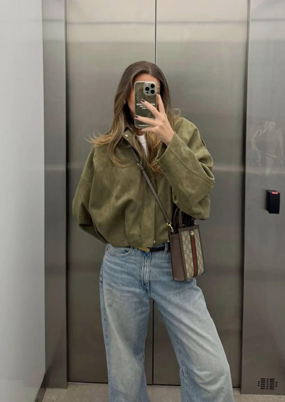 Haki Oversize Bomber Süet Ceket