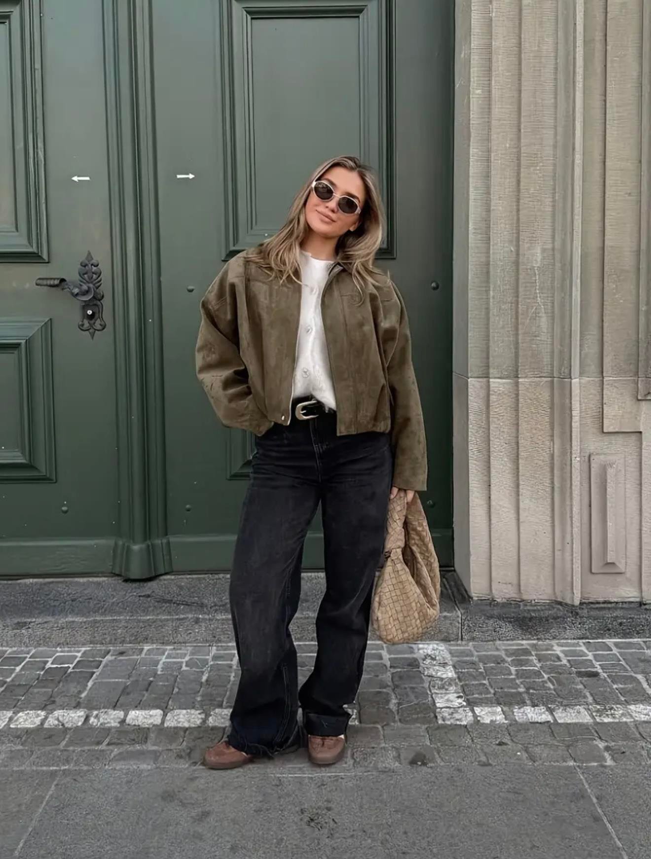 Haki Oversize Bomber Süet Ceket