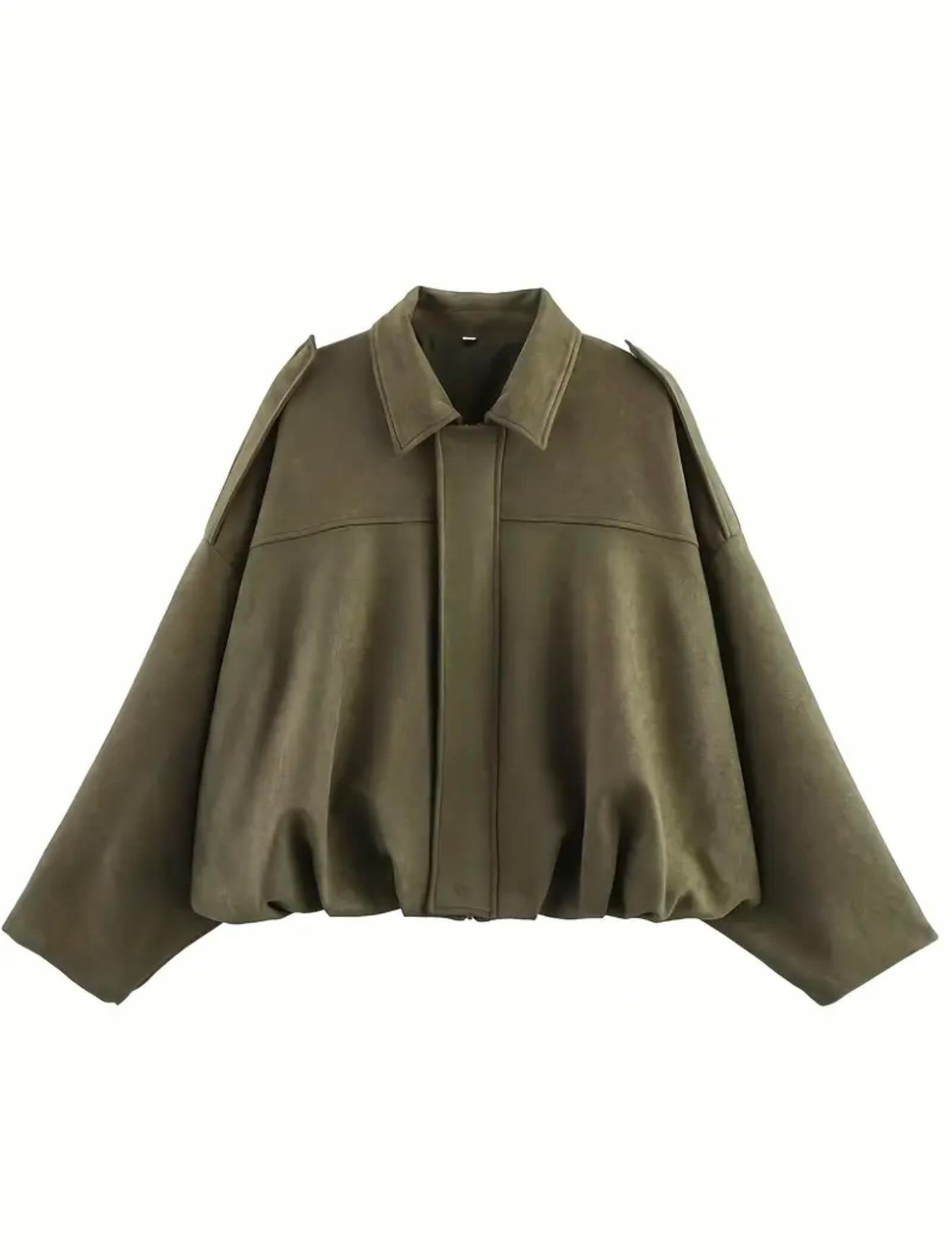 Haki Oversize Bomber Süet Ceket