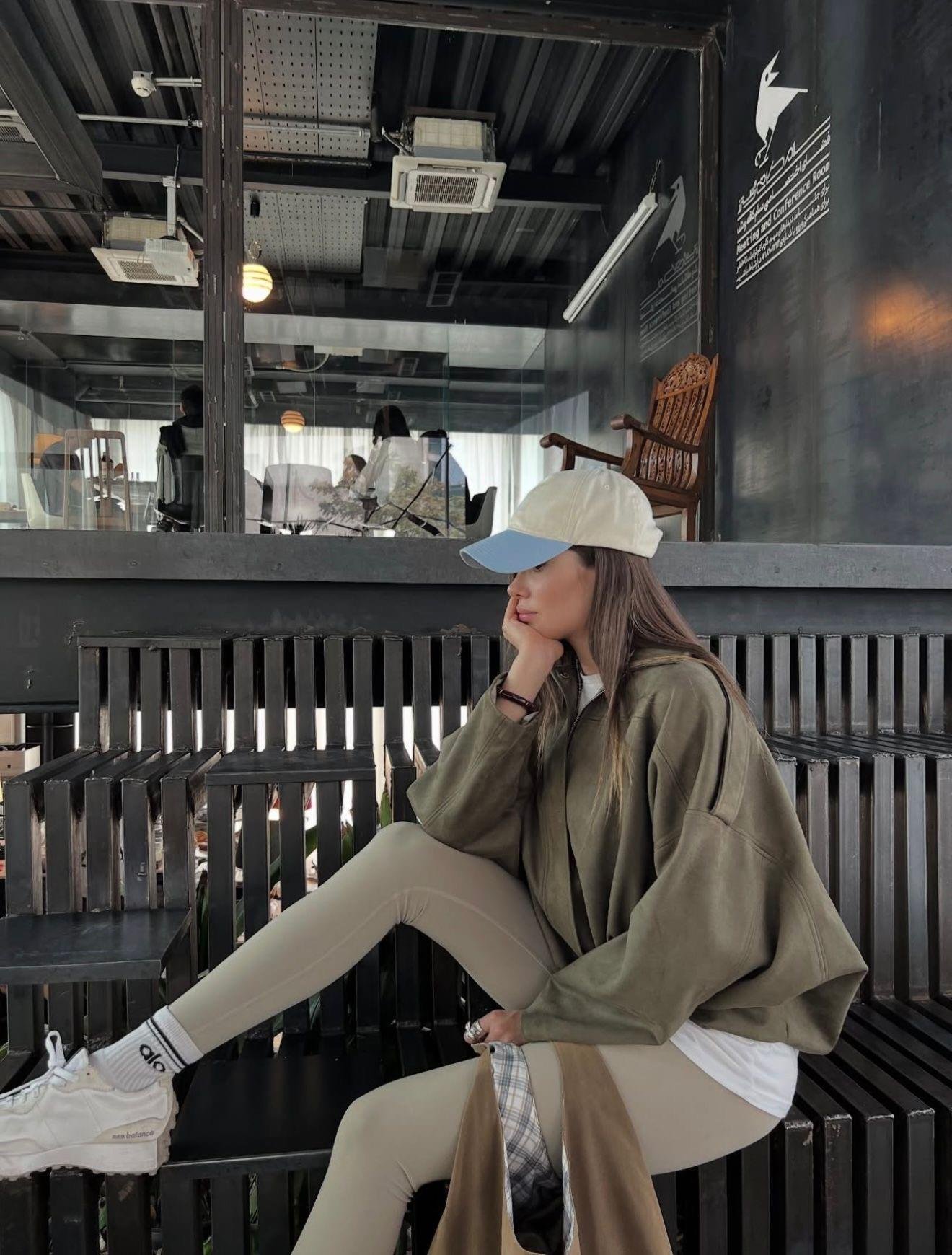 Haki Oversize Patlı Crop Süet Ceket