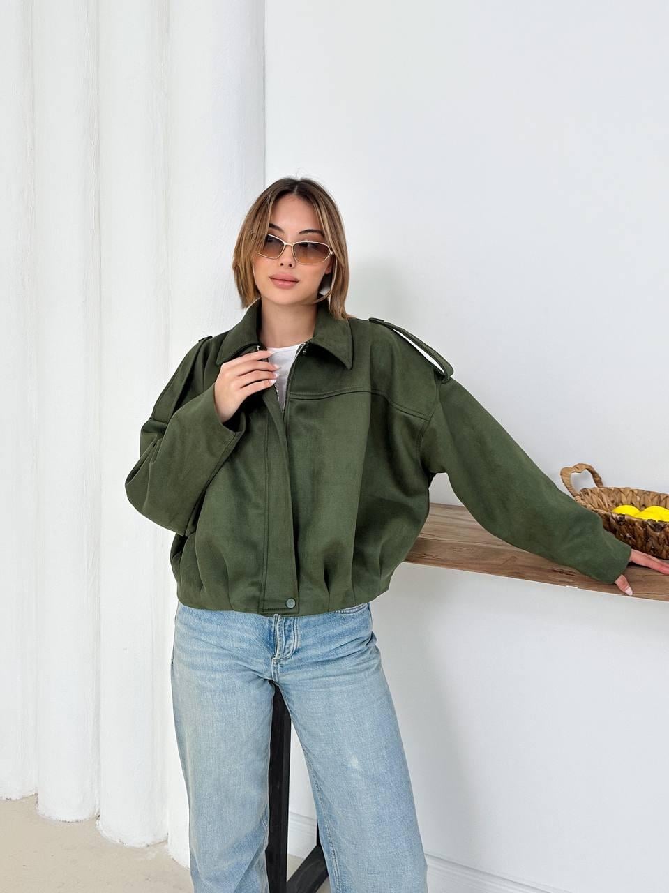 Haki Oversize Süet Bomber Ceket
