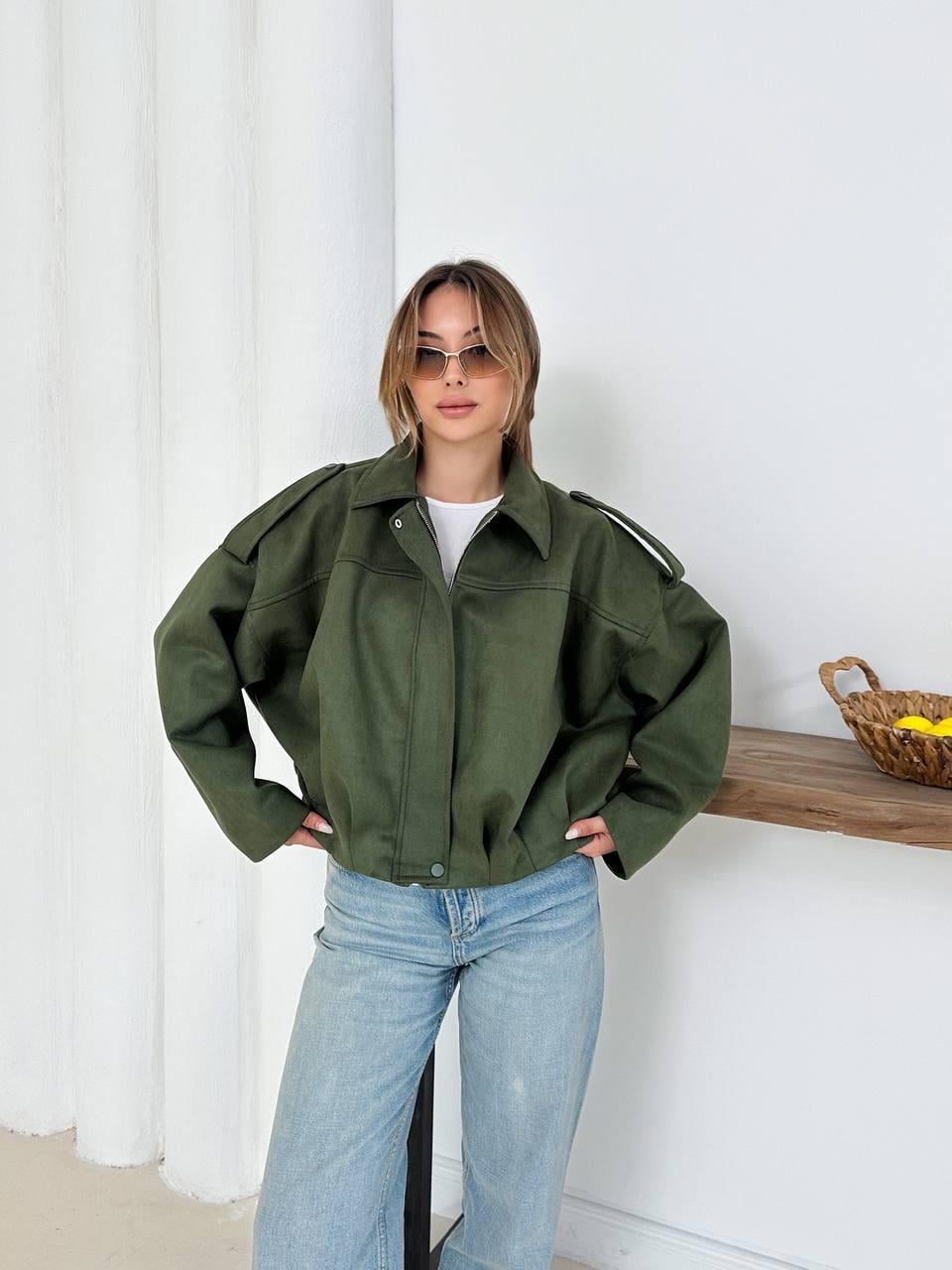 Haki Oversize Süet Bomber Ceket