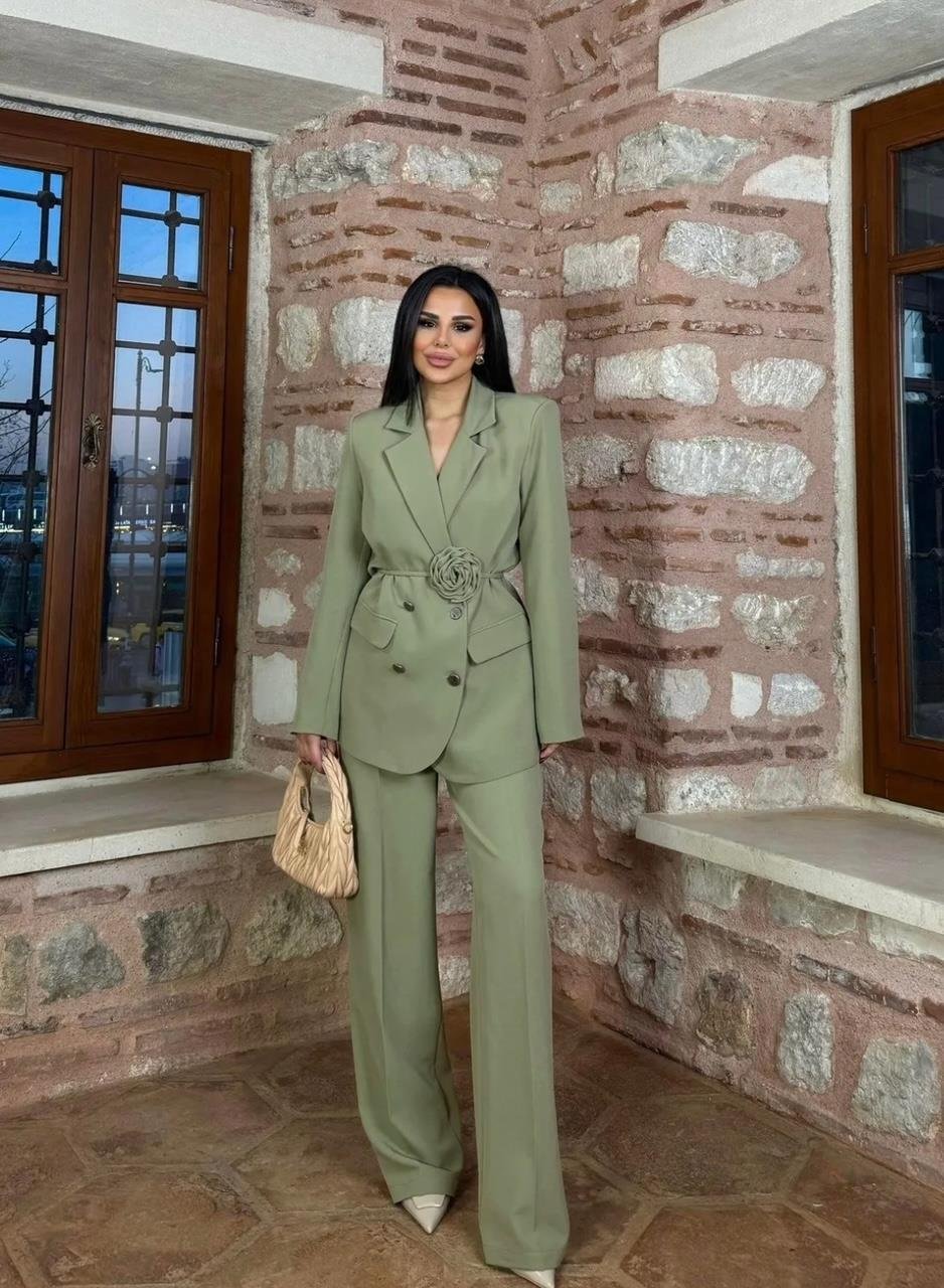 Haki Roses Güllü Blazer Takım