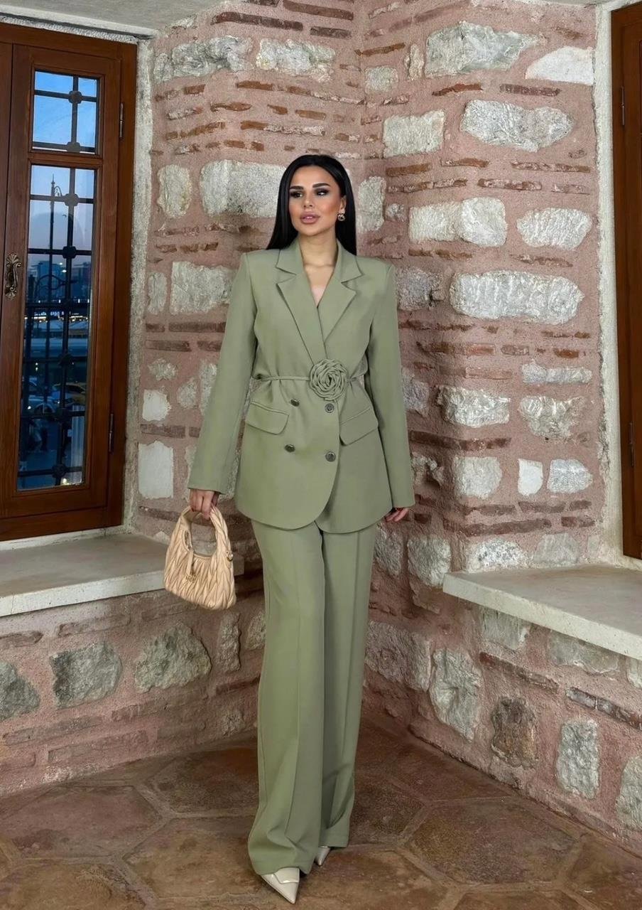 Haki Roses Güllü Blazer Takım