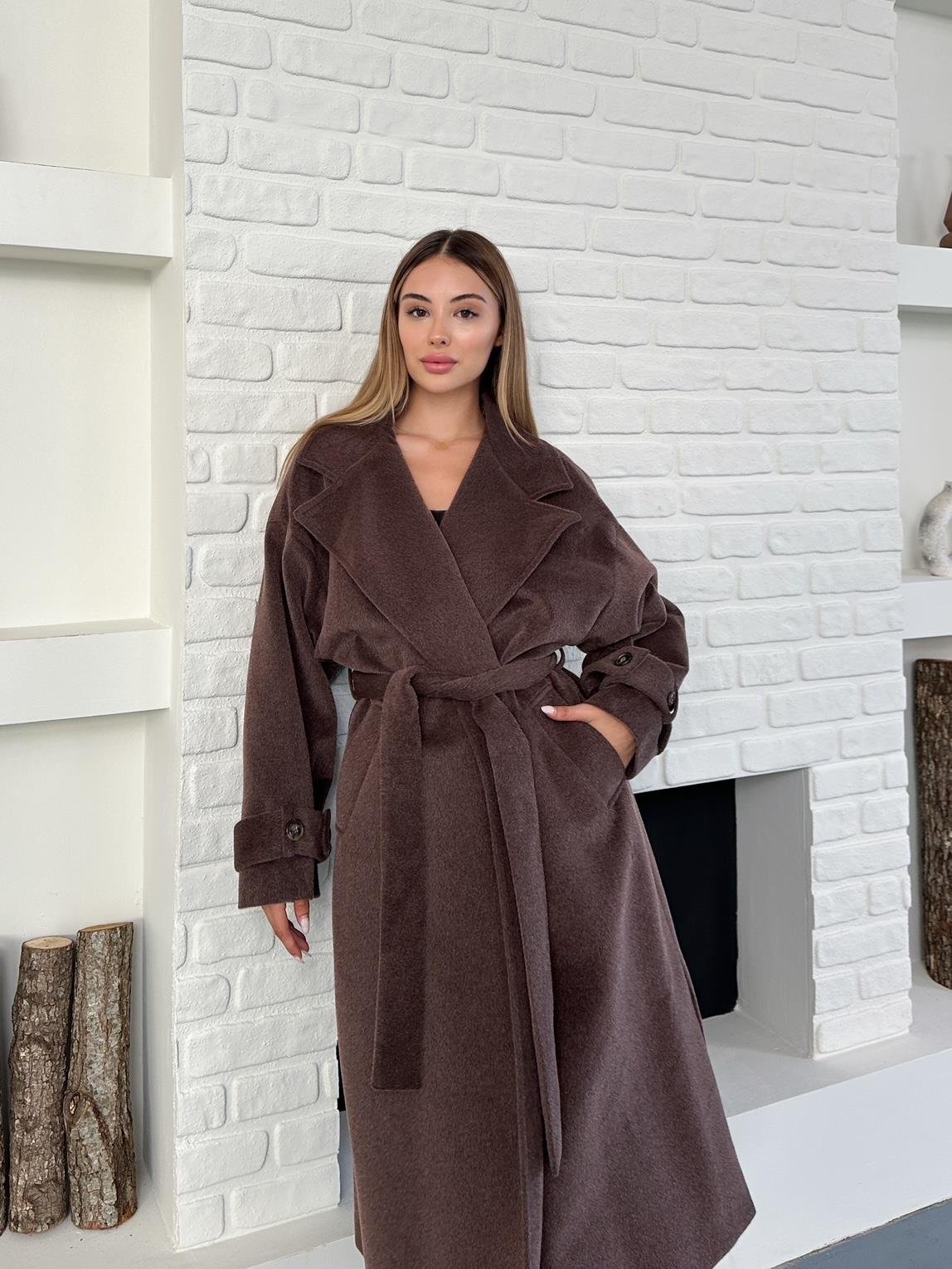 Kahverengi Kaşe Tay Tüy Düğmeli Kaban