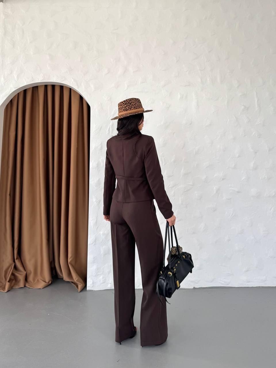 Kahverengi Kemerli Ceket Pantolon Blazer Takım
