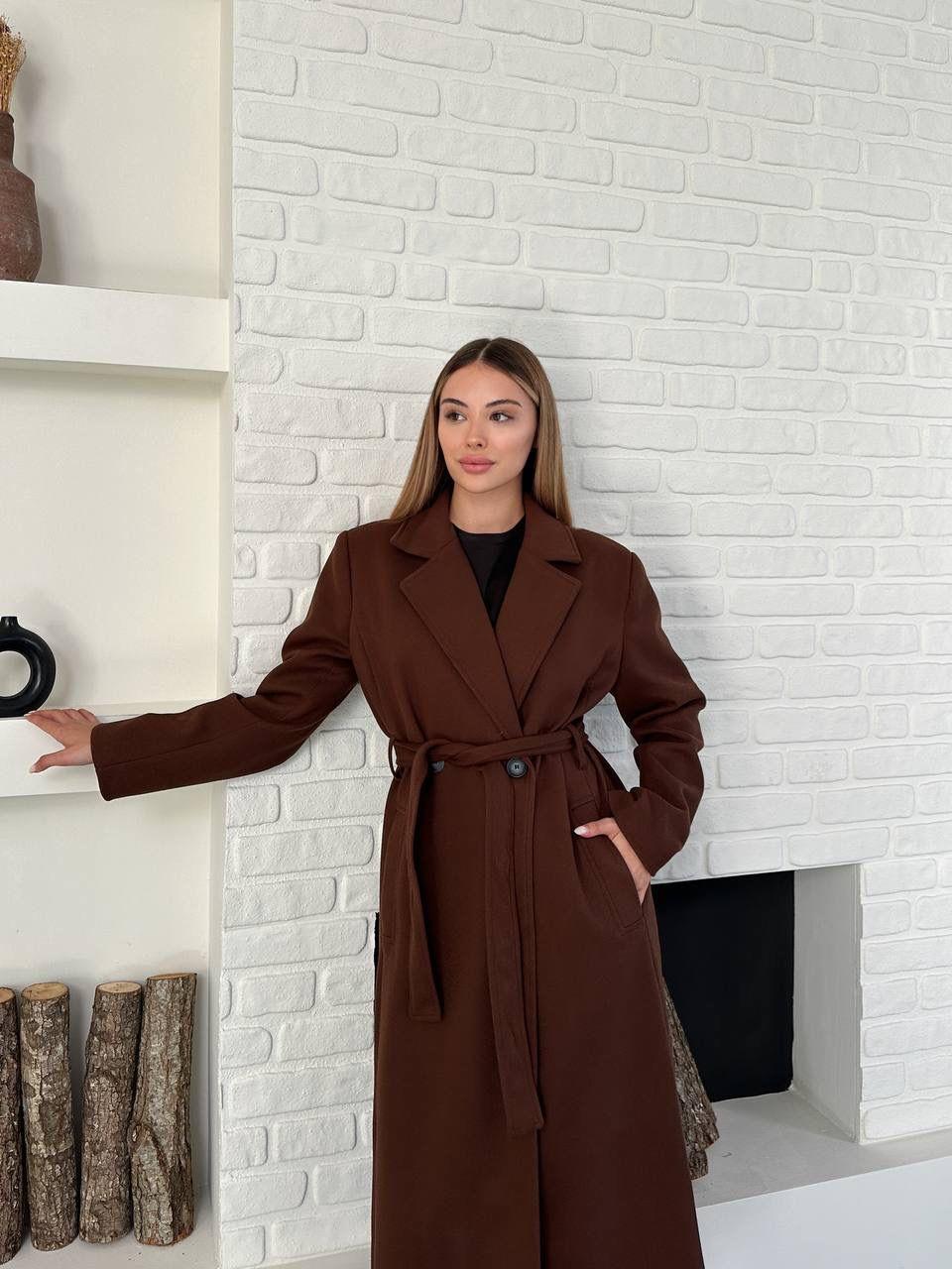 Kahverengi Kuşaklı Astarlı Maxi Boy Kaşe Kaban