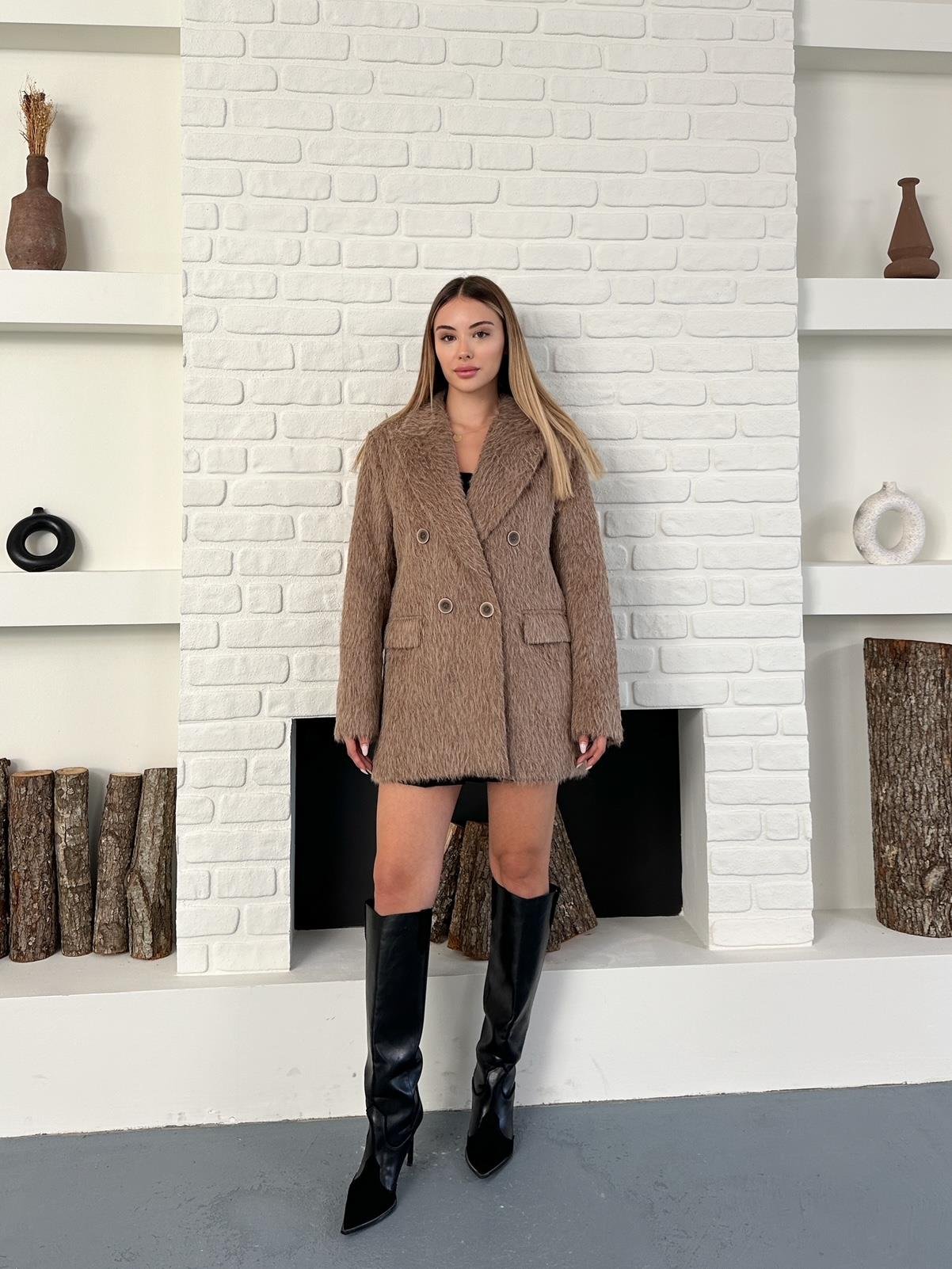 Kahverengi Oversize Kaşe Blazer Ceket