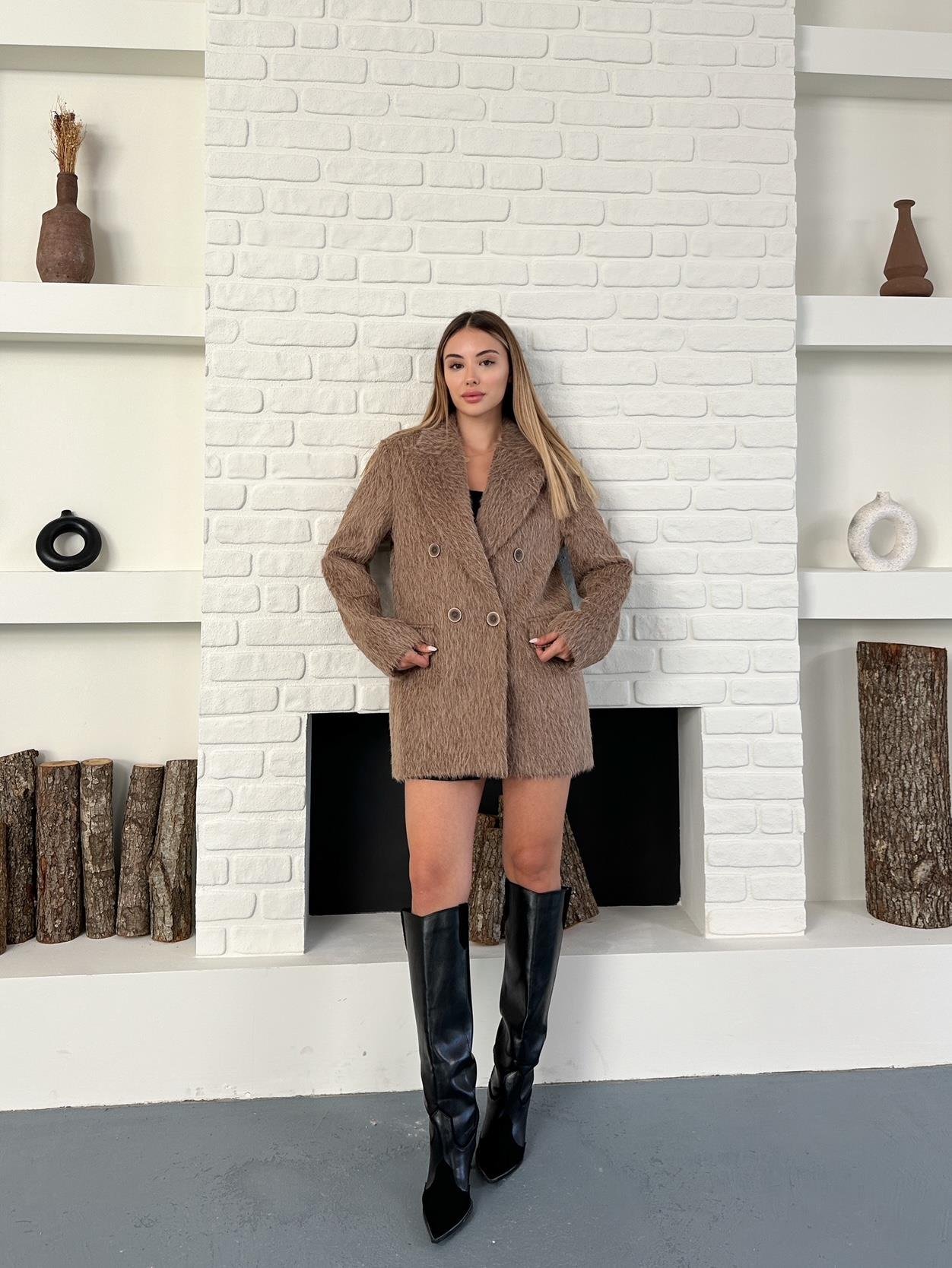 Kahverengi Oversize Kaşe Blazer Ceket
