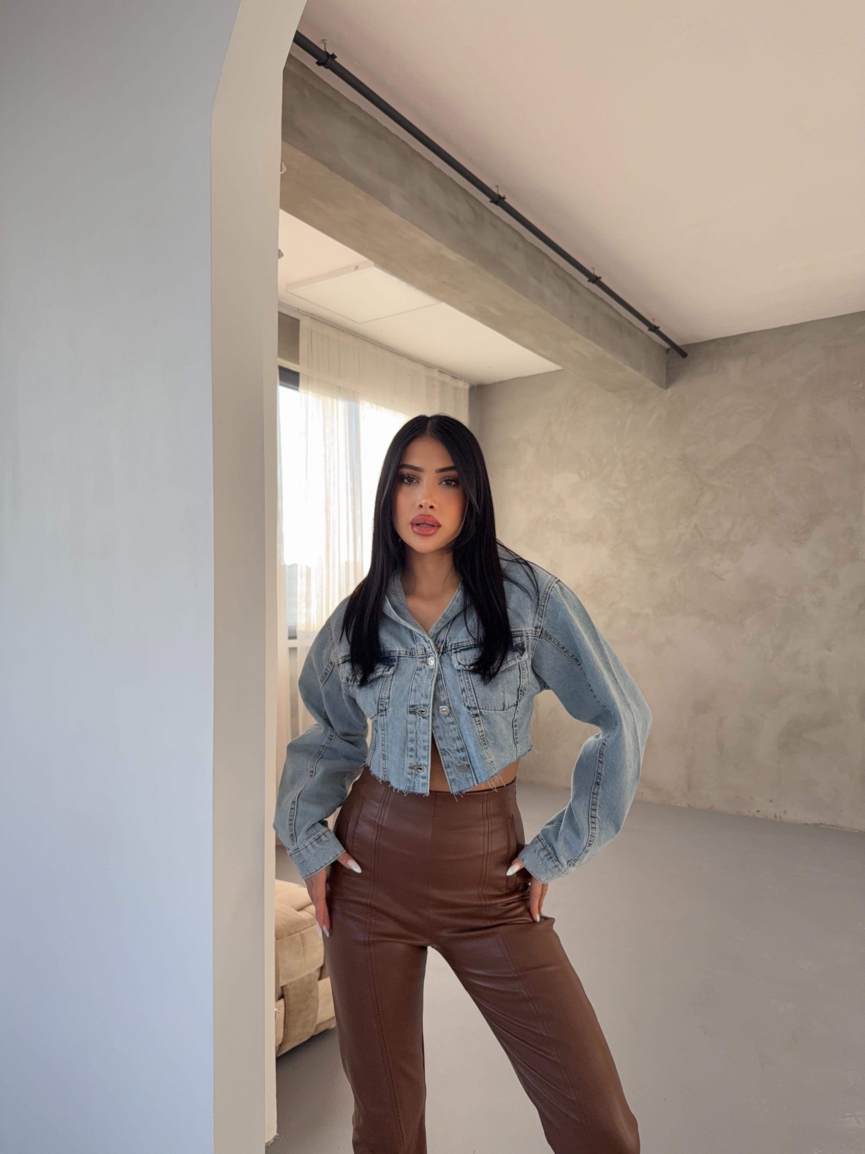 Kapişonlu Crop Denim Kot Ceket 