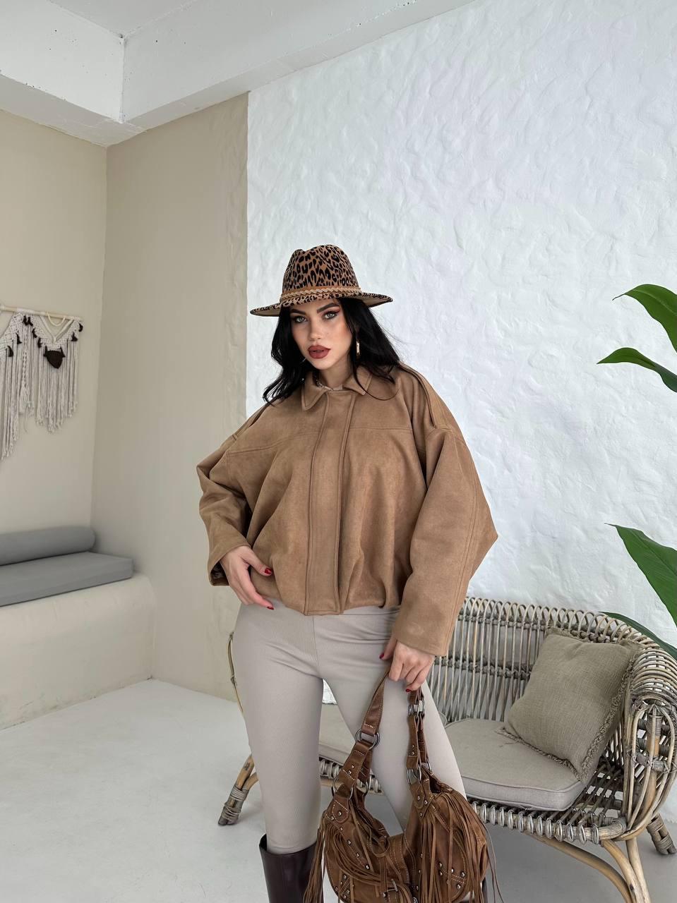 Krem Bomber Oversize Süet Ceket