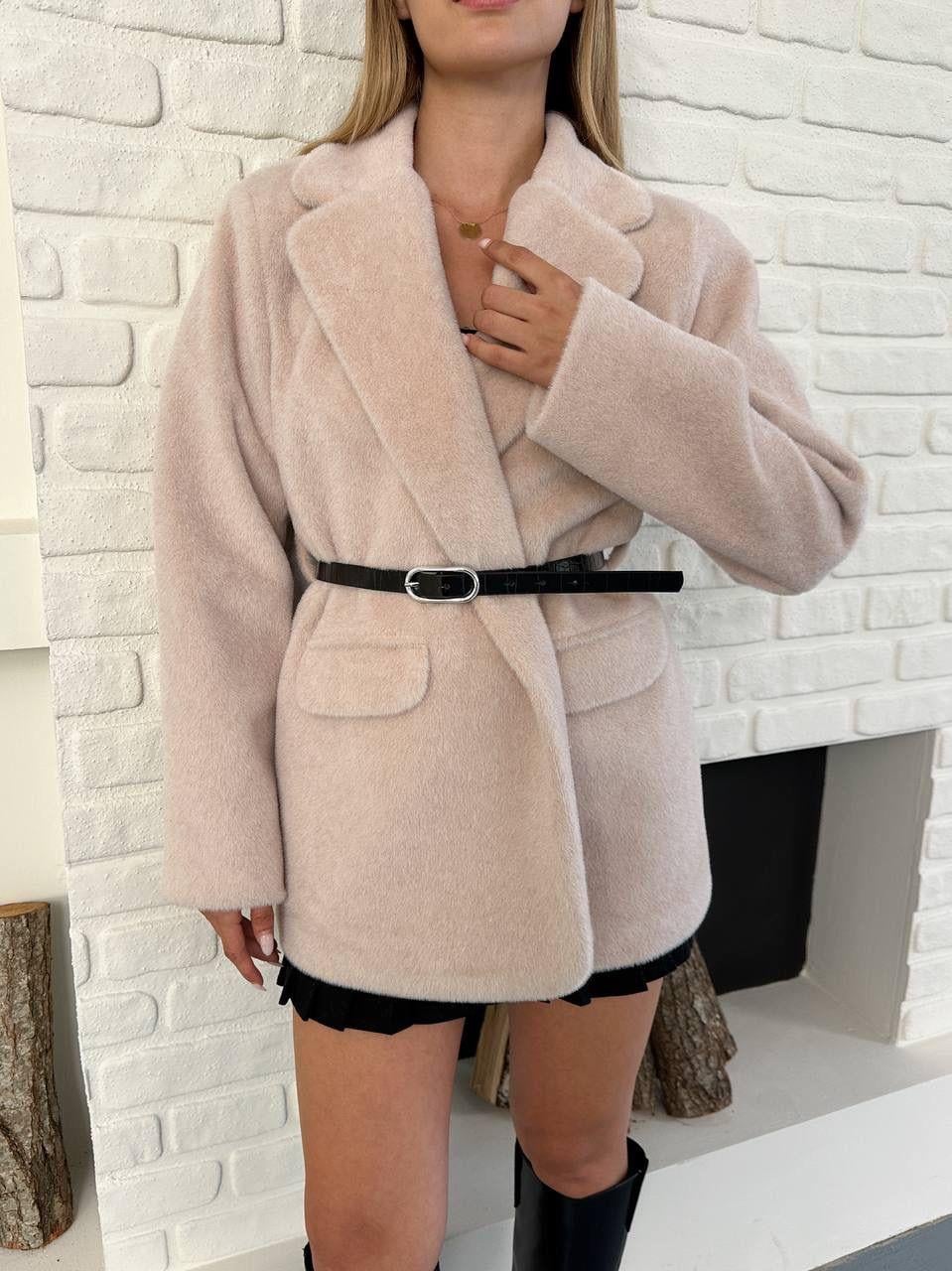 Krem Kaşmir Dokulu Premium Kemerli Blazer Ceket