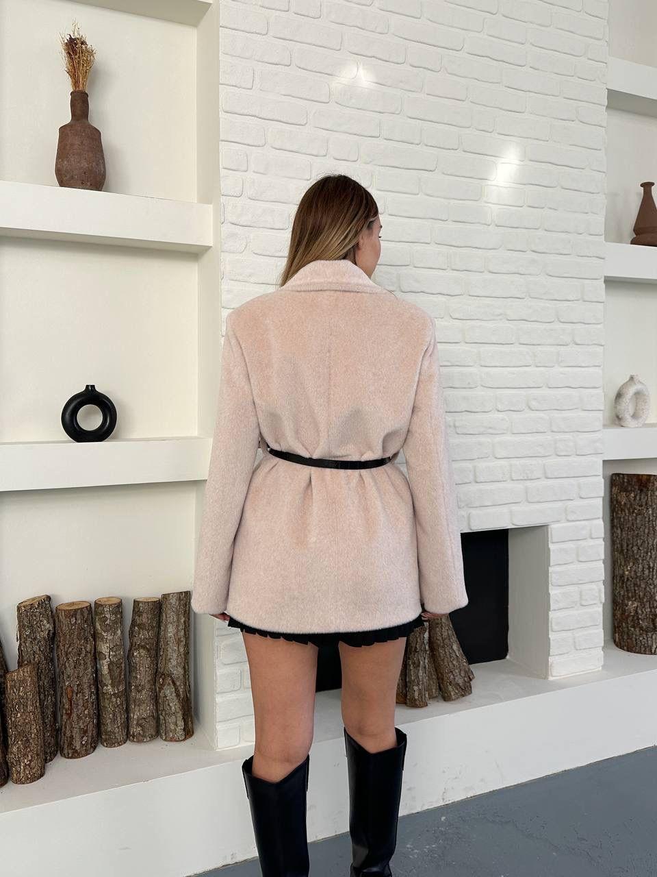 Krem Kaşmir Dokulu Premium Kemerli Blazer Ceket